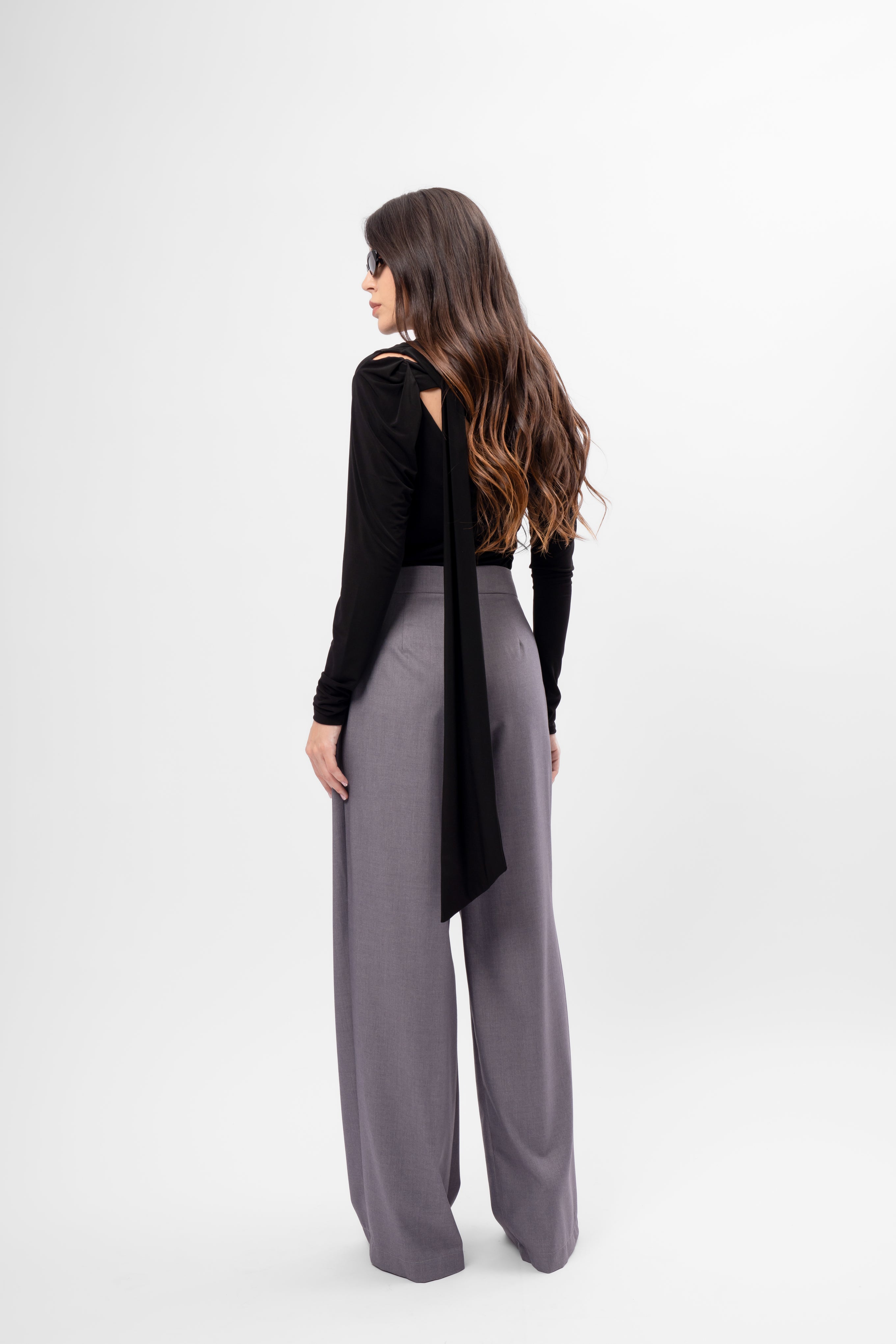 Grey Trousers with Side Draping