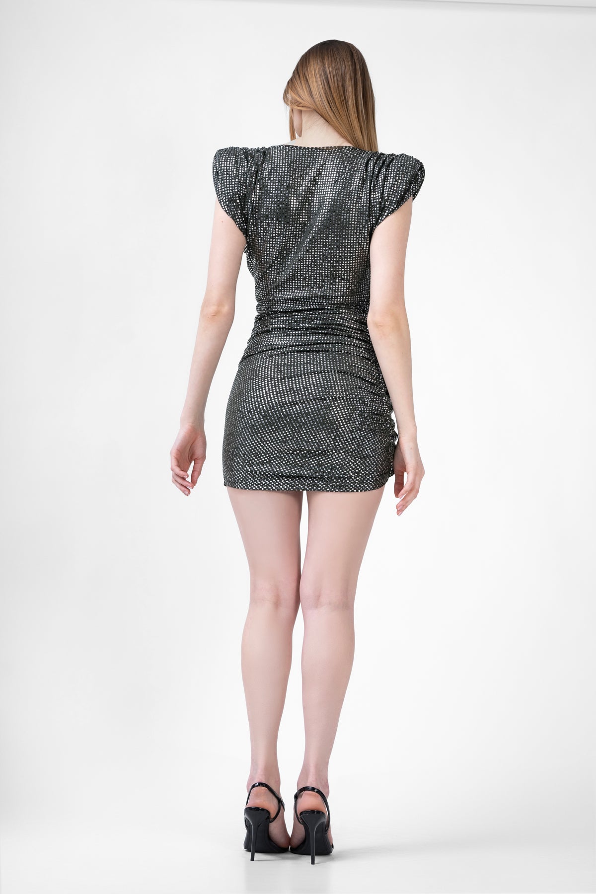 Khaki Mini Dress With Silver Print