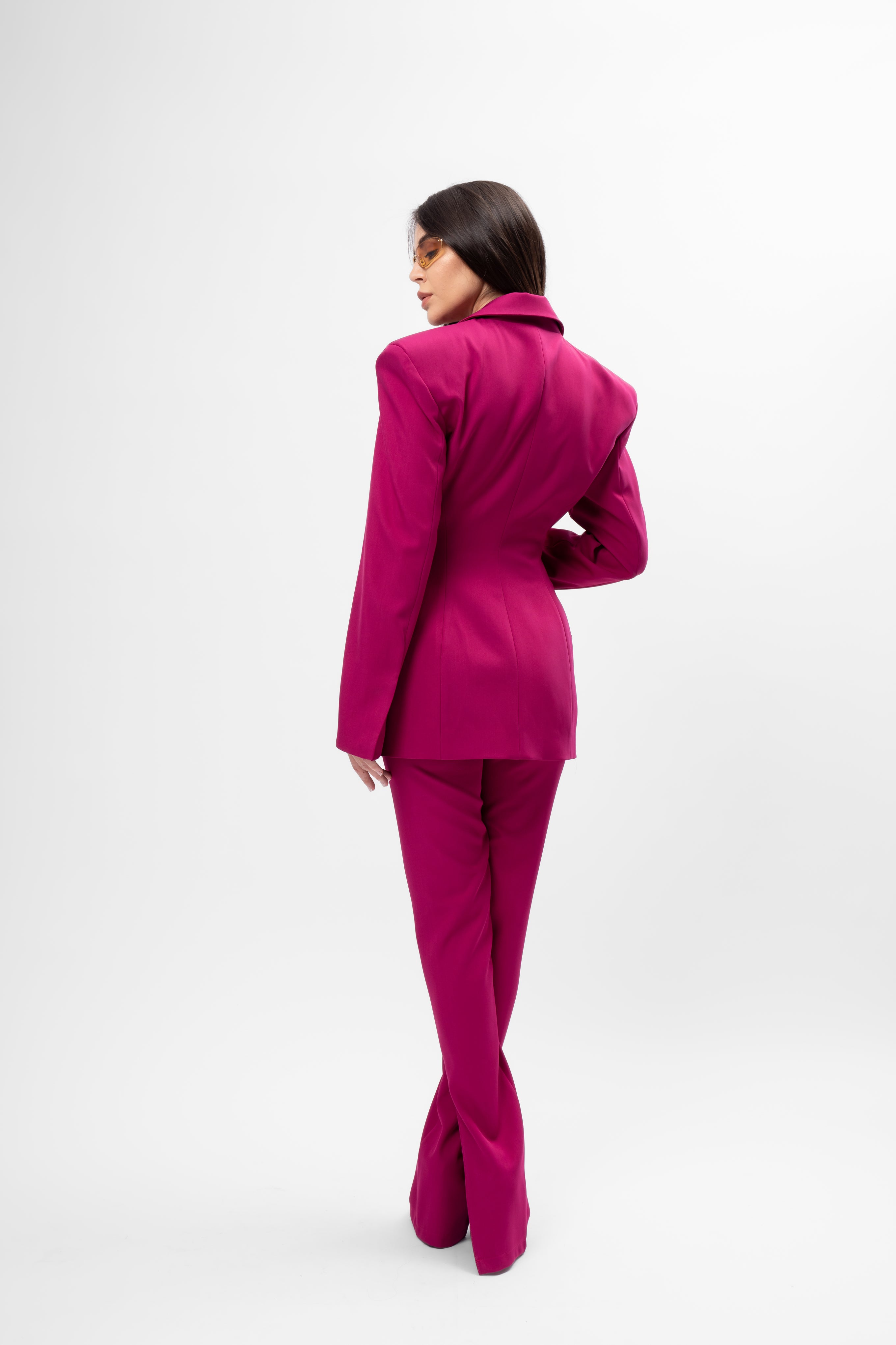 Fuchsia Suit with Balloon Blazer and Split-Hem Trousers