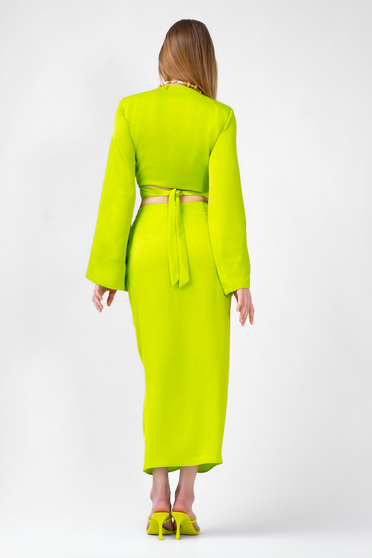 Neon Matching Set With Top And Midi Skirt