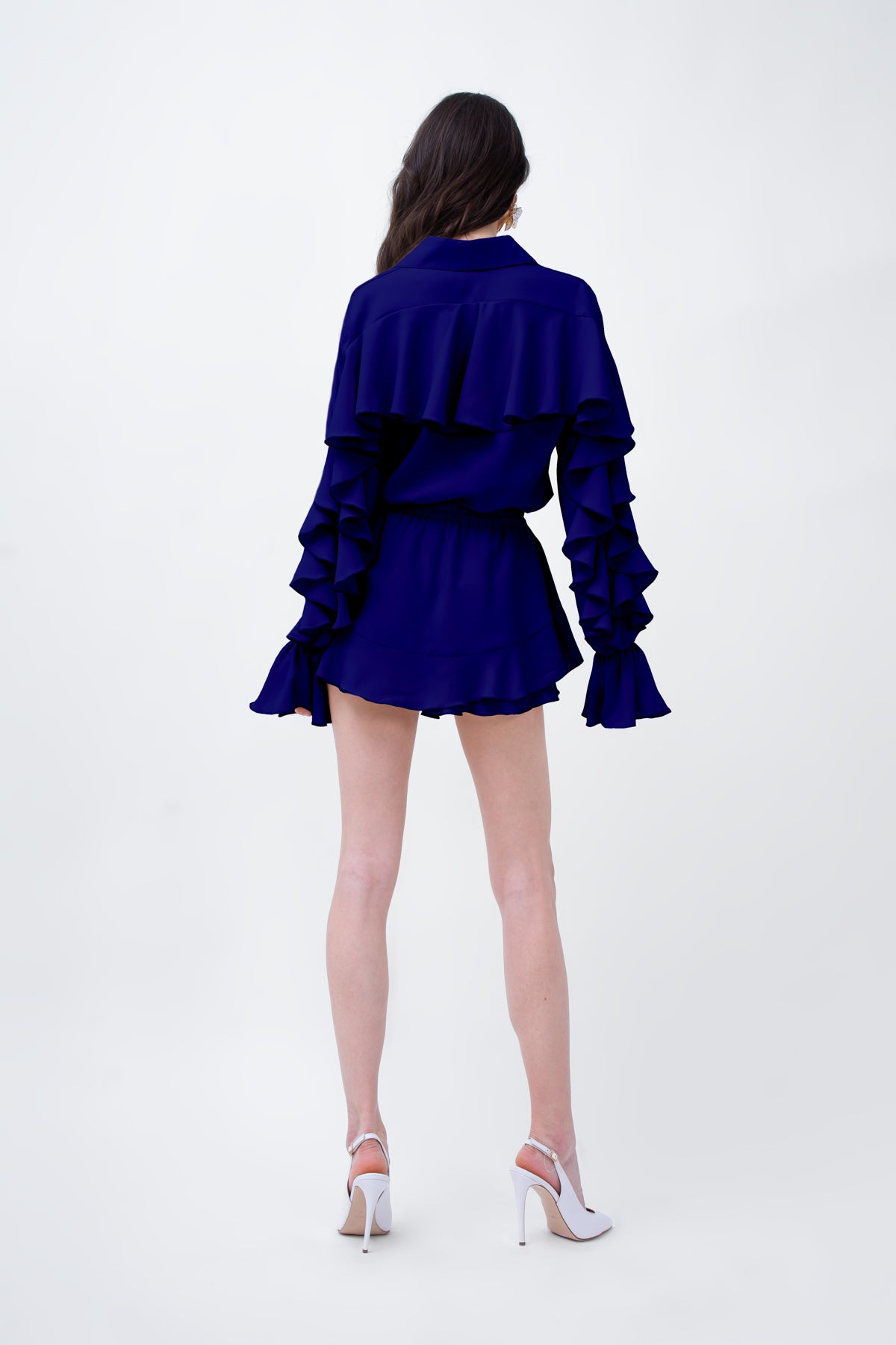 Navy Set With Ruffled Shirt And Skirt