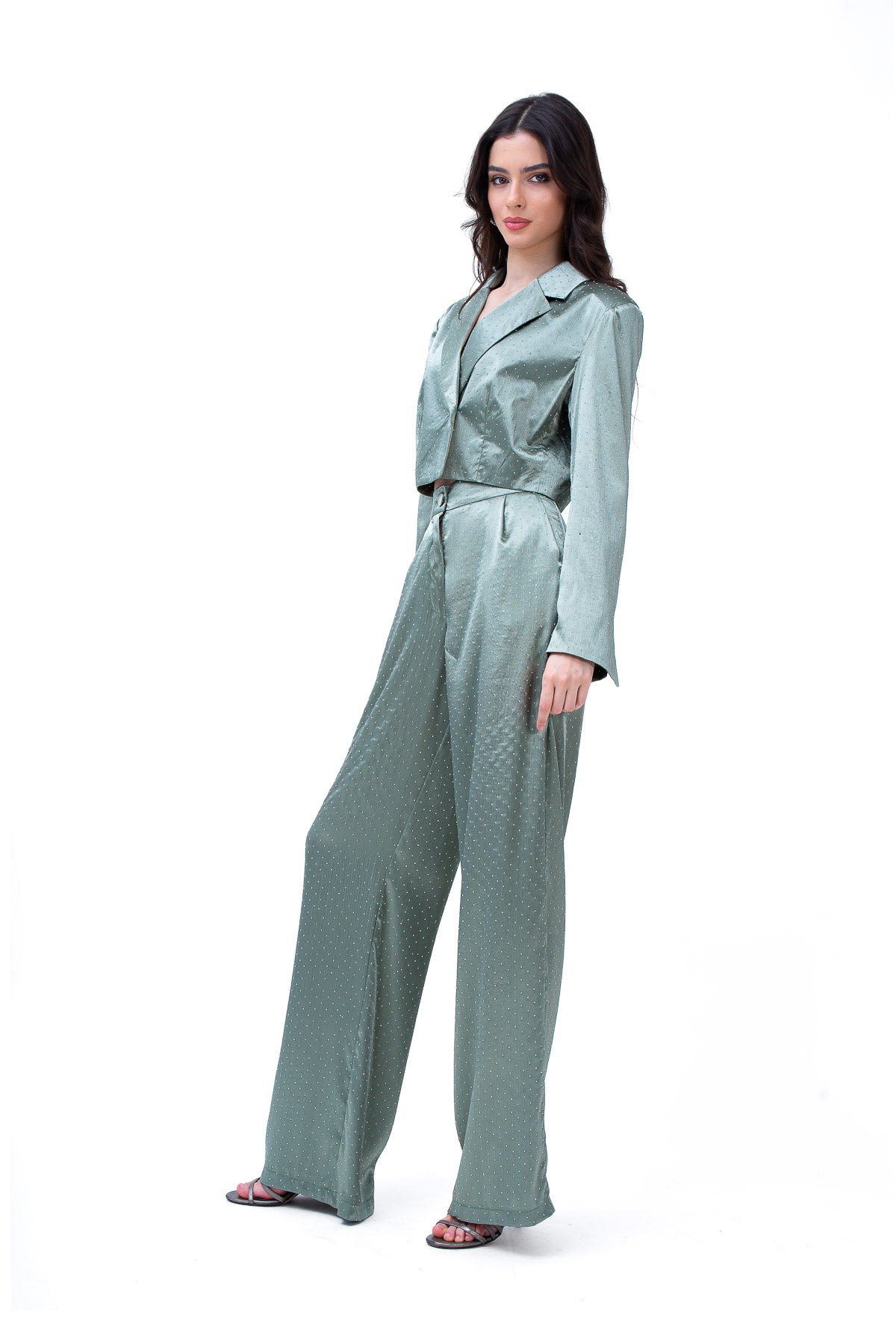 Mint Set With Cropped Blazer And Straight Trousers