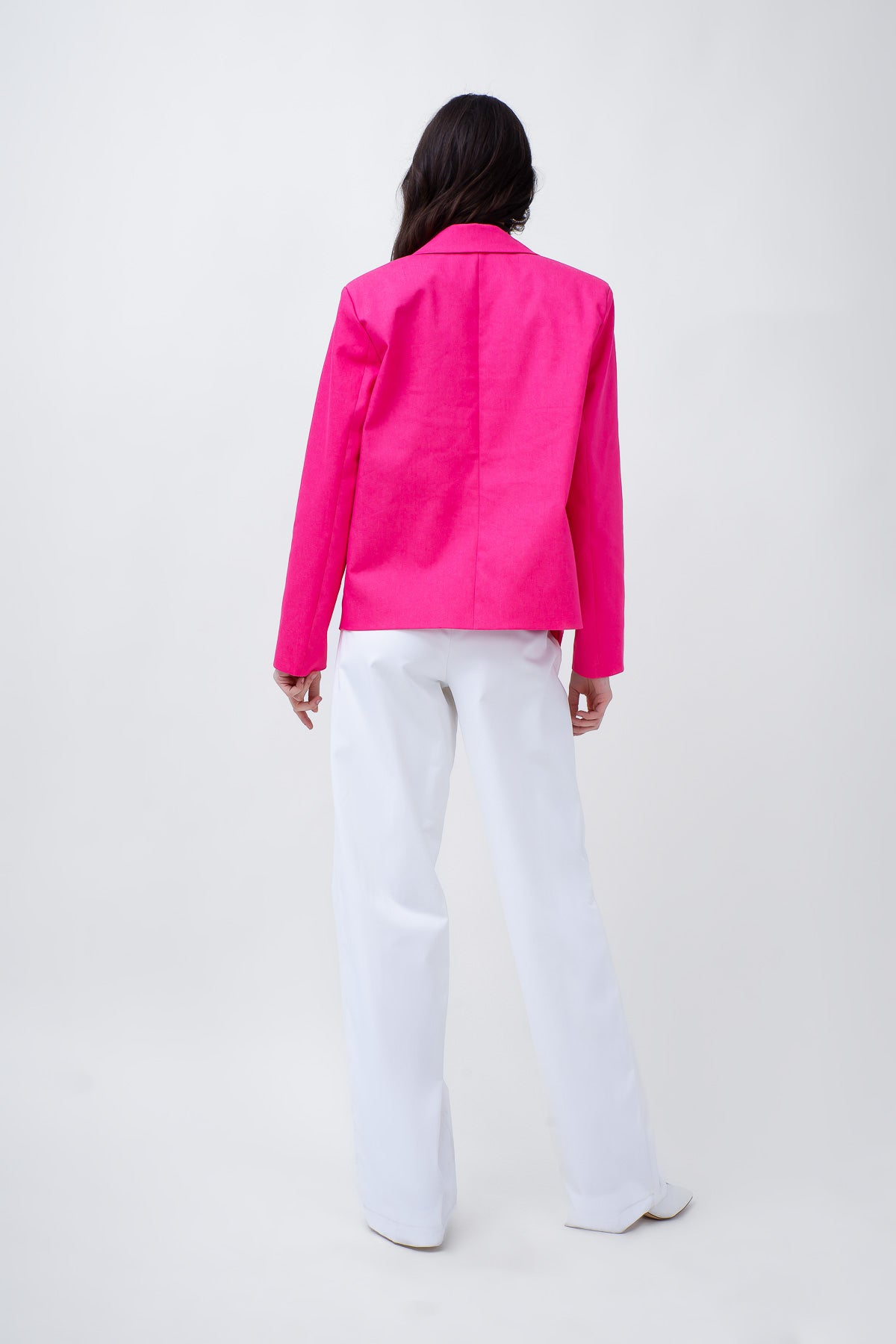 Pink Denim Blazer With Decorative Rings