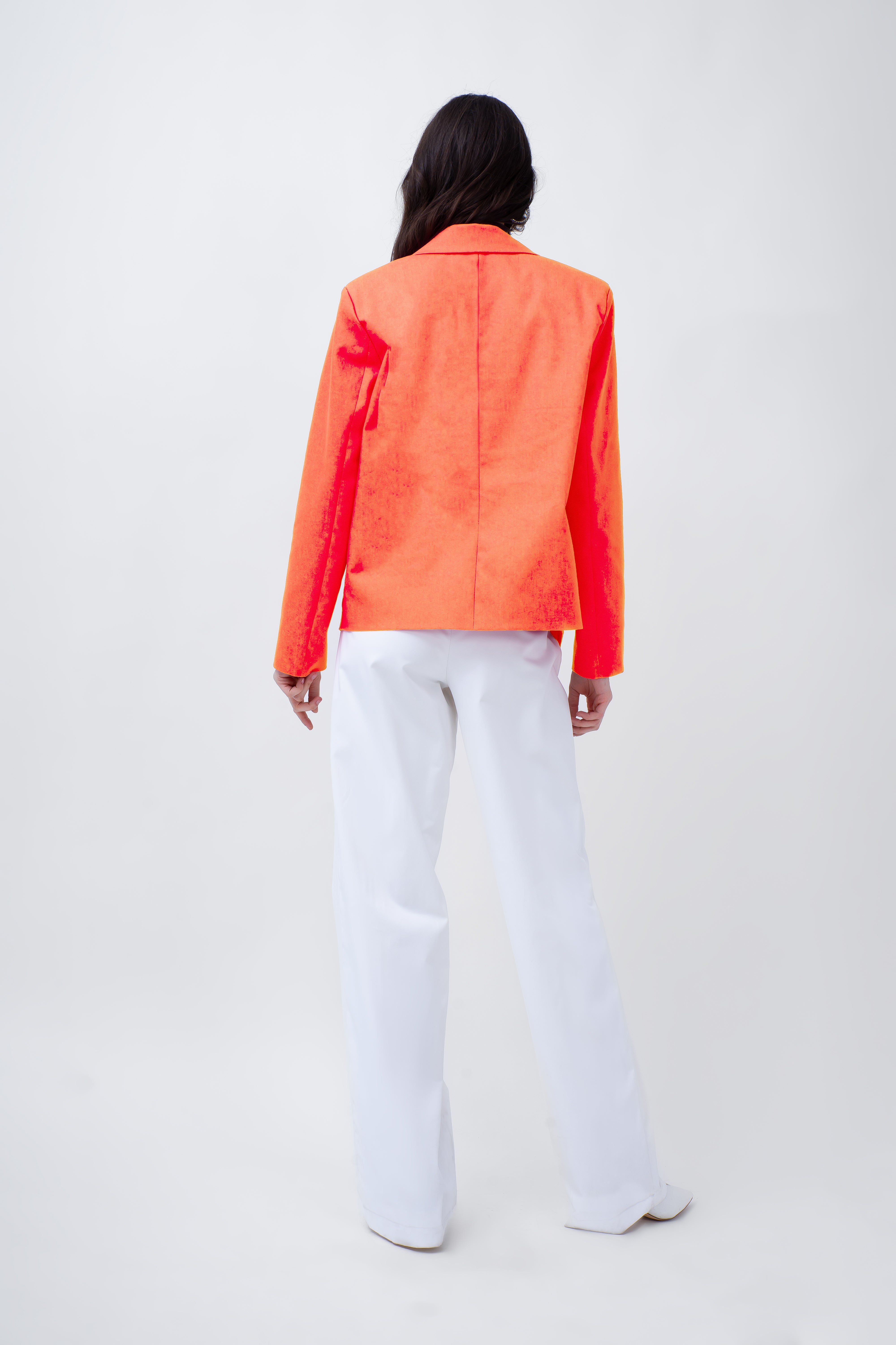 Orange Denim Blazer With Decorative Rings