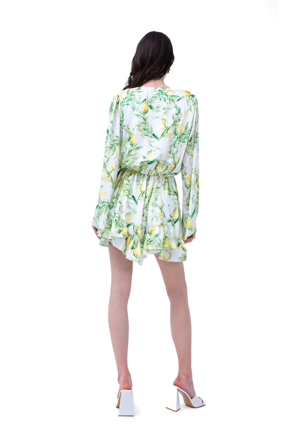 Rochie mini din print verde cu maneci evazate