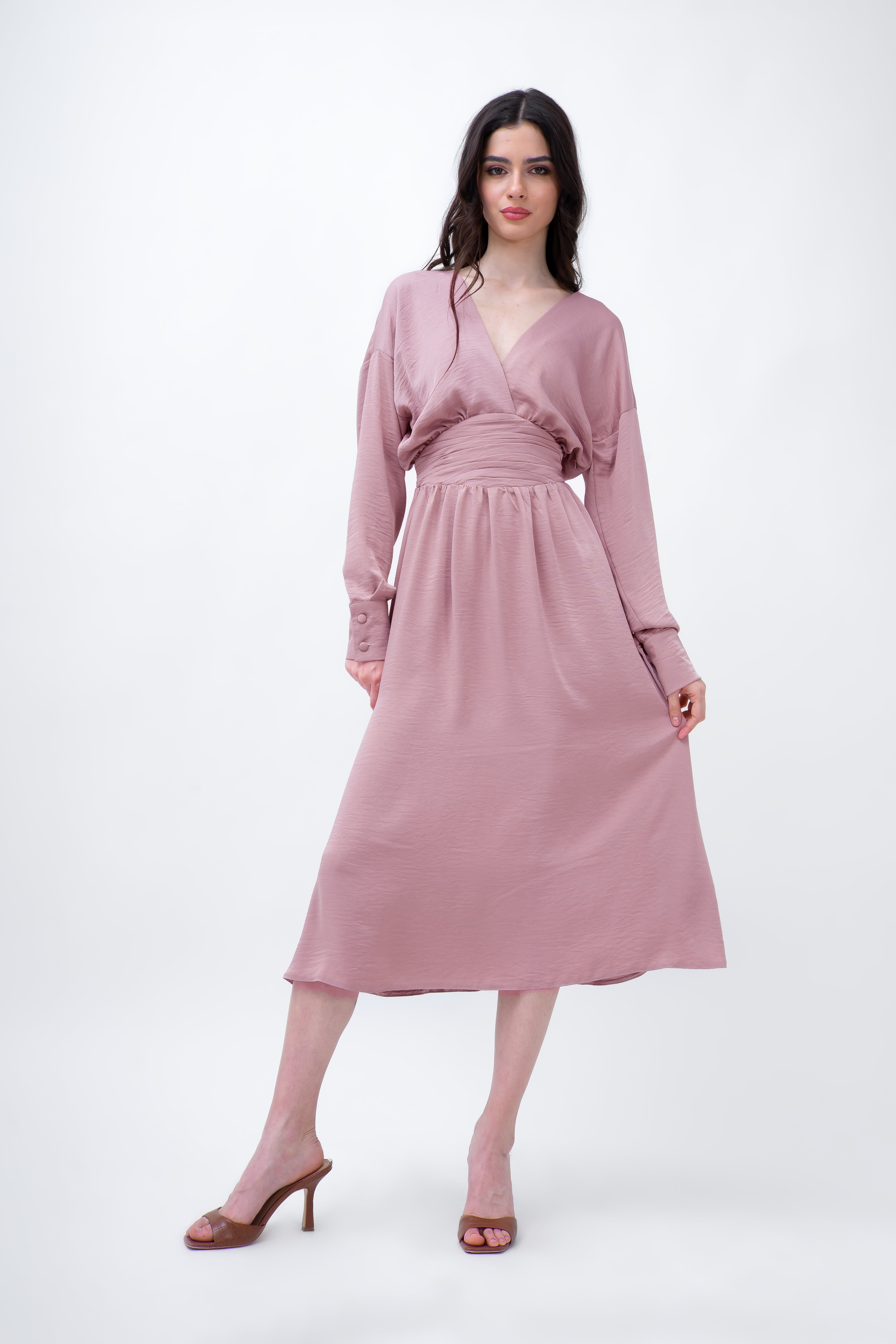 Powder Pink Midi Dress With Corset