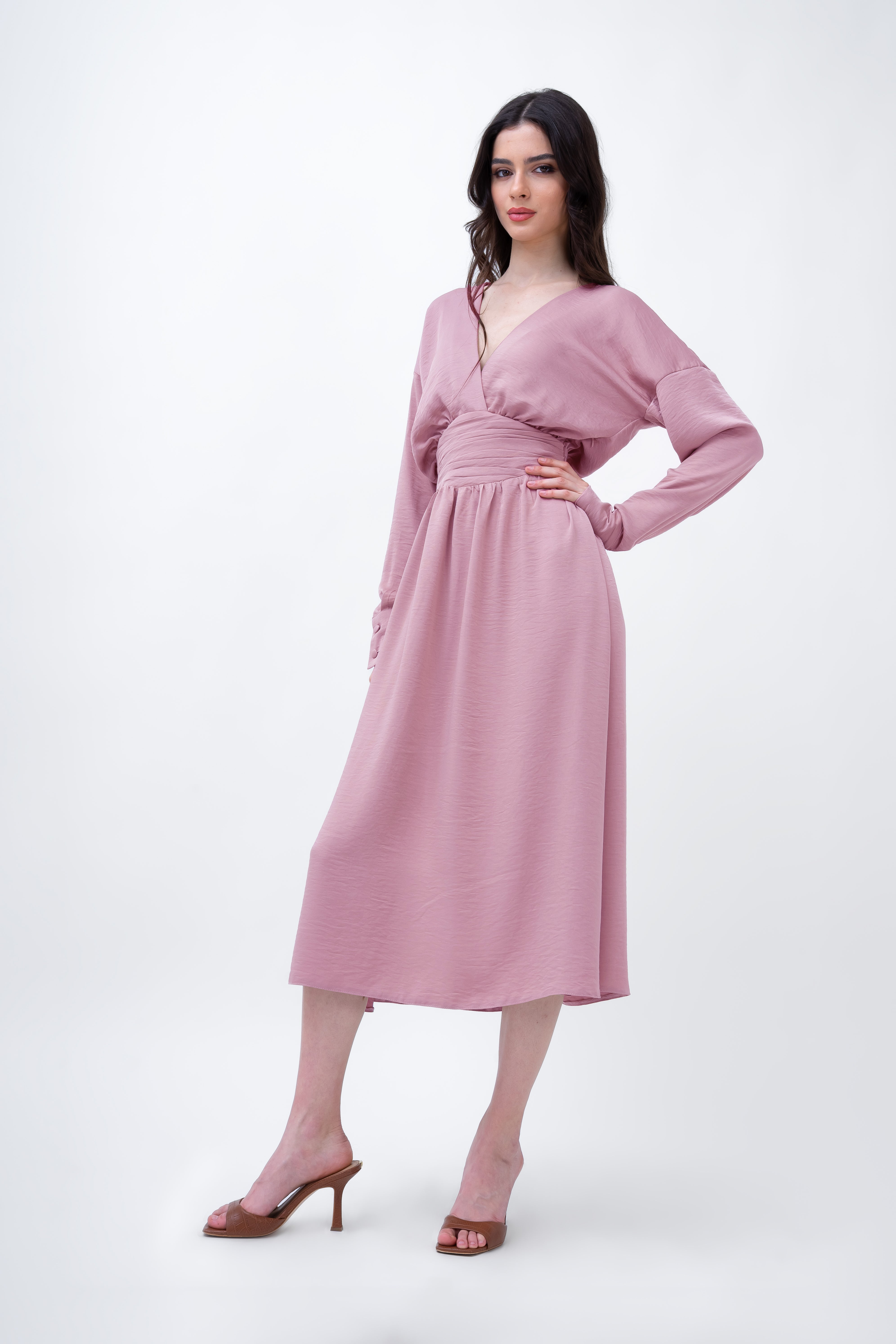 Powder Pink Midi Dress With Corset