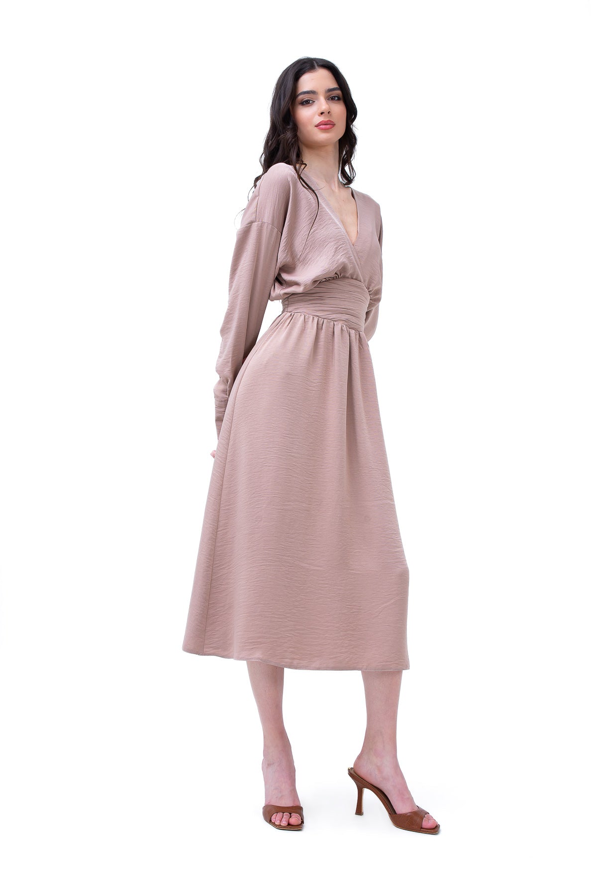 Beige Midi Dress With Corset