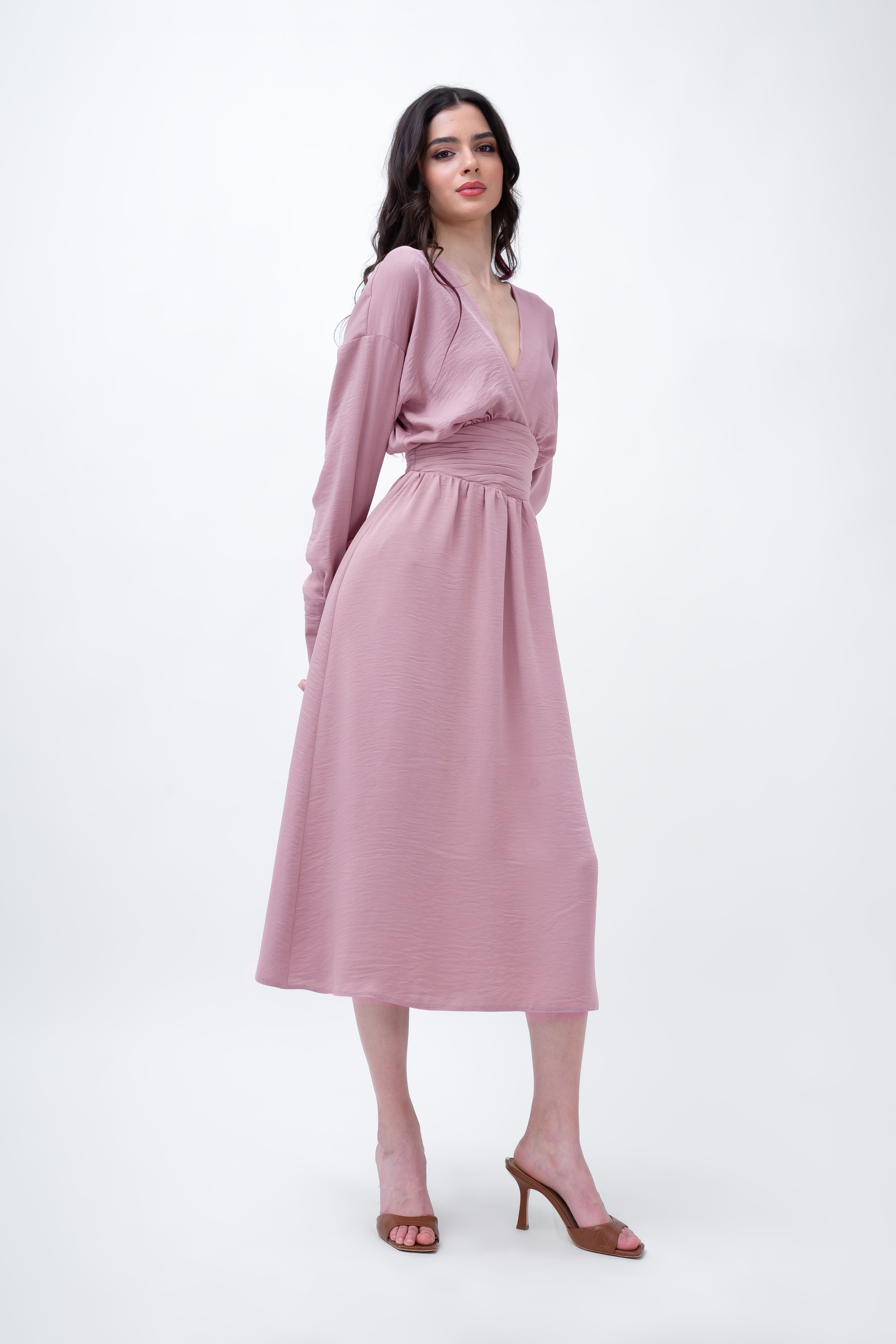 Powder Pink Midi Dress With Corset