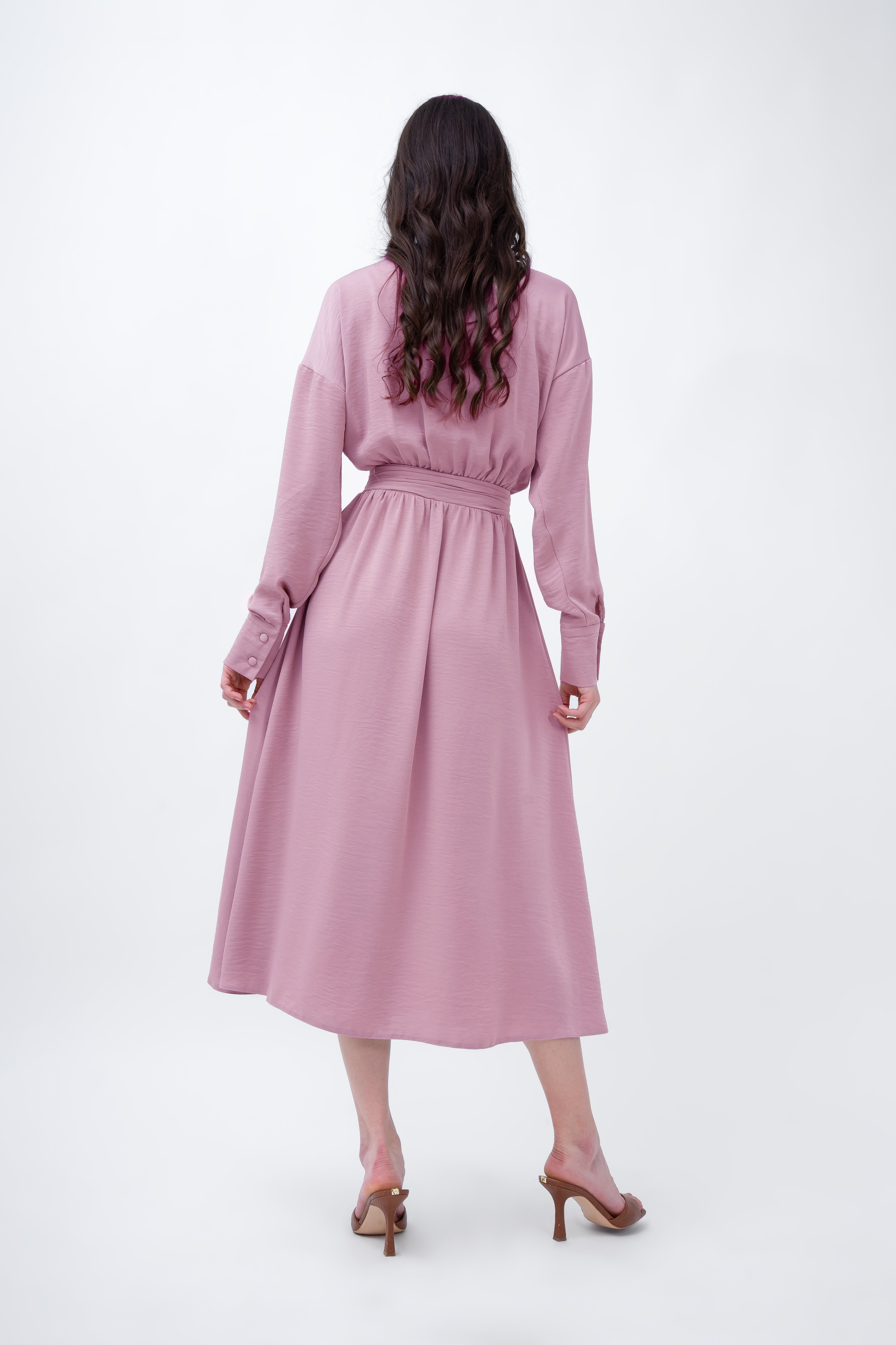 Powder Pink Midi Dress With Corset