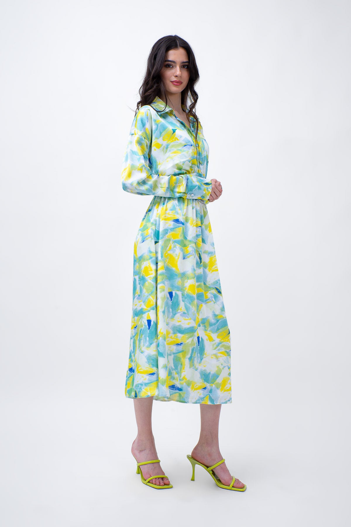 Green Printed Midi Dress With Corset