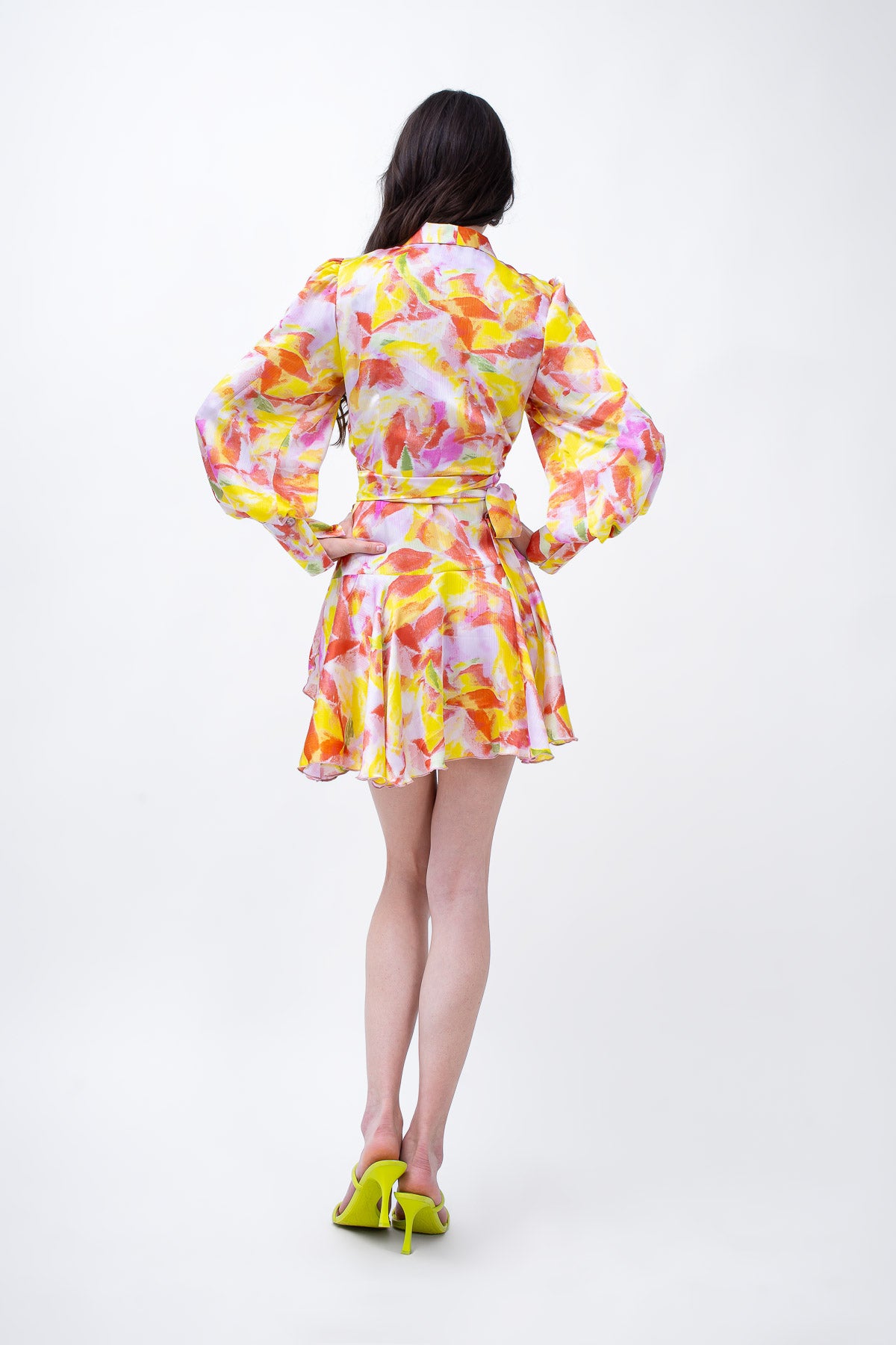 Multicolour print mini dress with lapels