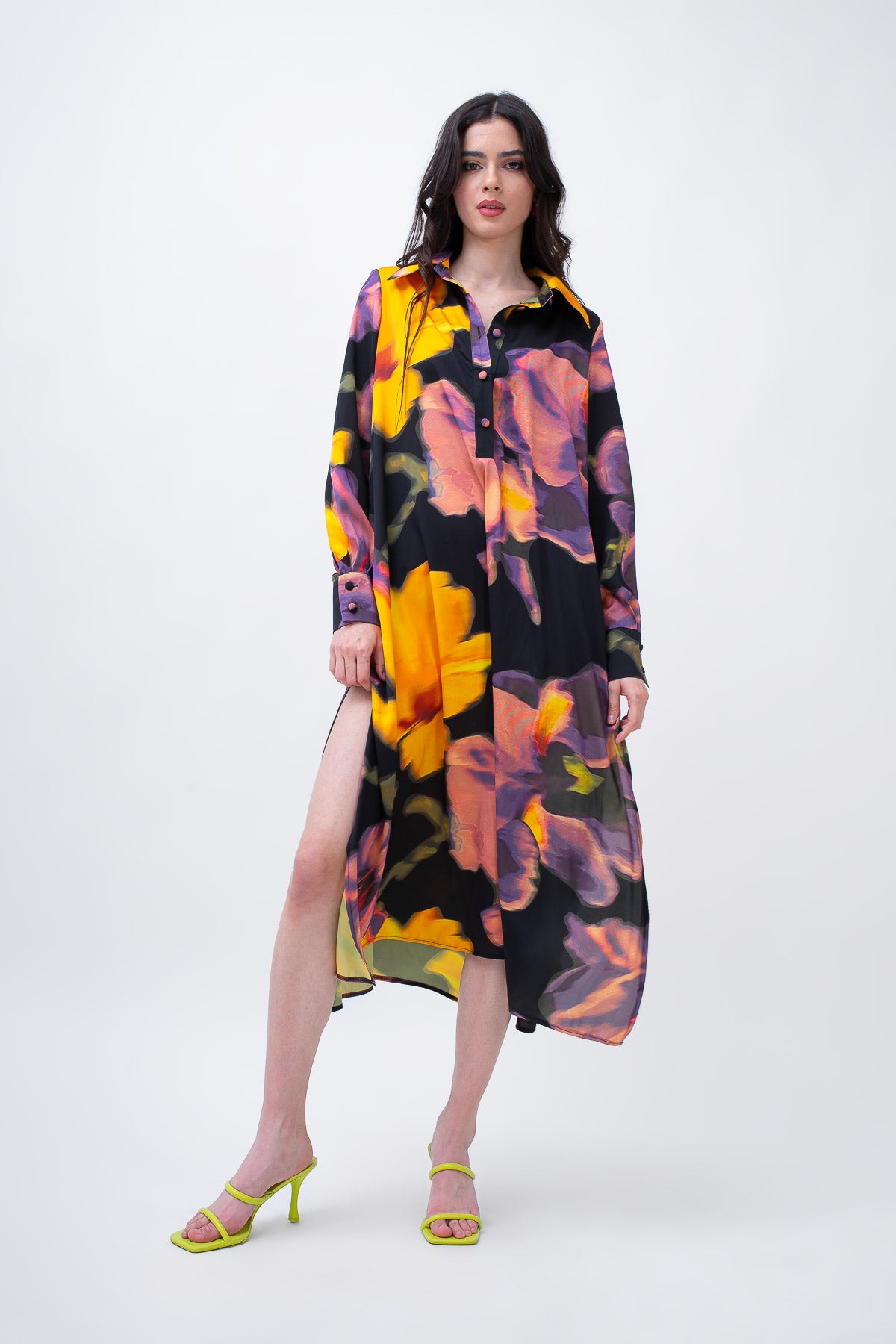 Printed Midi Dress With Side Slit