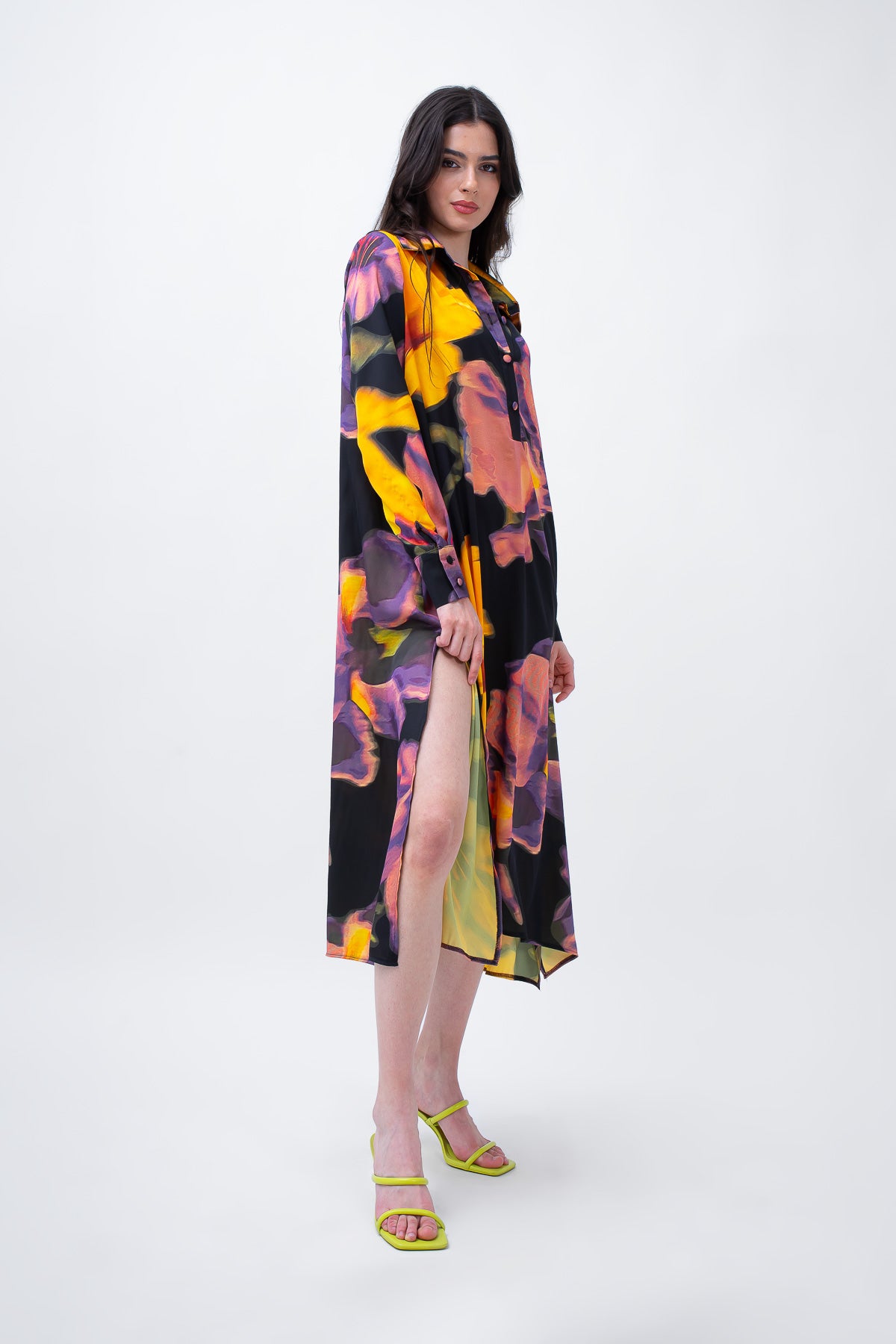 Printed Midi Dress With Side Slit