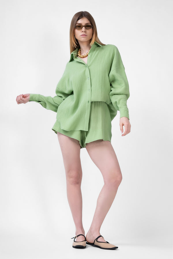 Green Matching Set With Shirt And Shorts