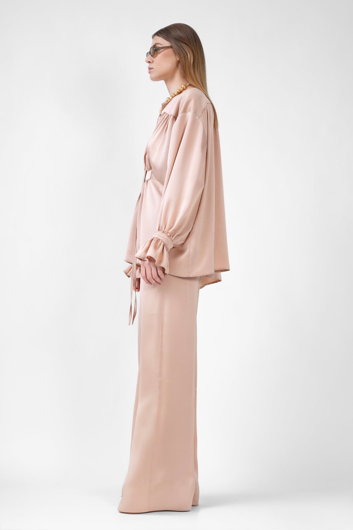 Set bronze cu bluza cu detalii si pantaloni lungi