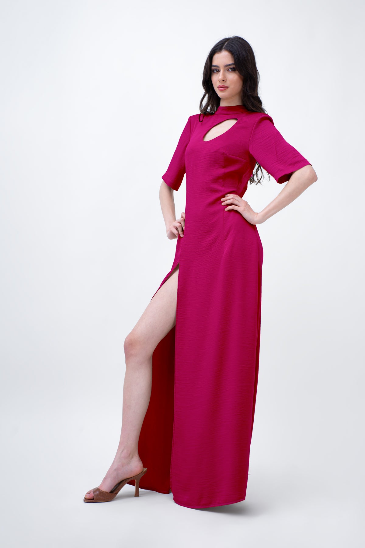 Fuchsia Maxi Dress With Cut-Out And Slit