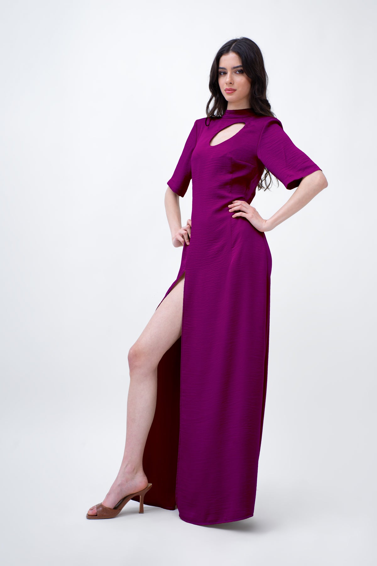 Purple Maxi Dress With Cut-Out And Slit