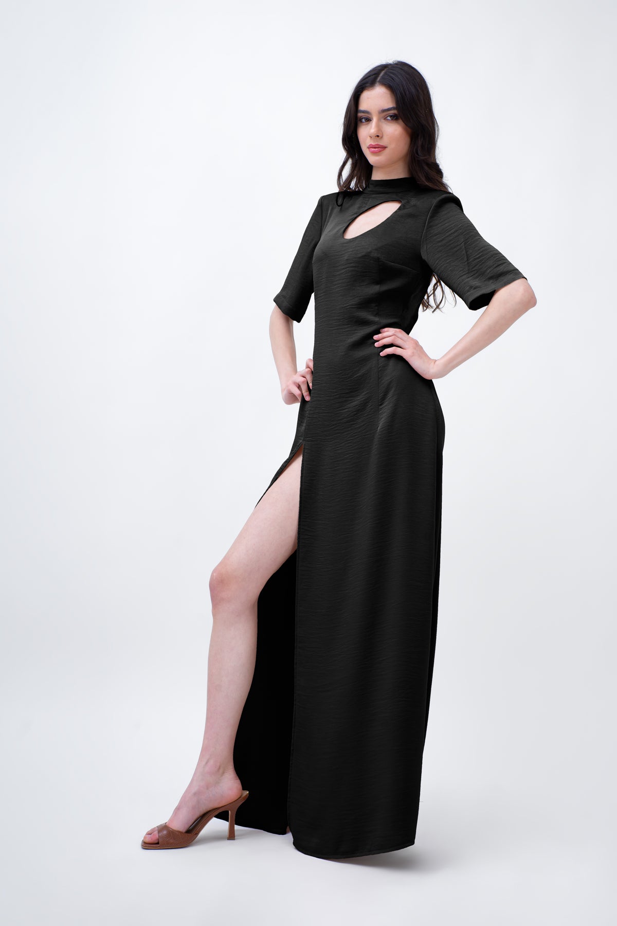 Black Maxi Dress With Cut-Out And Slit