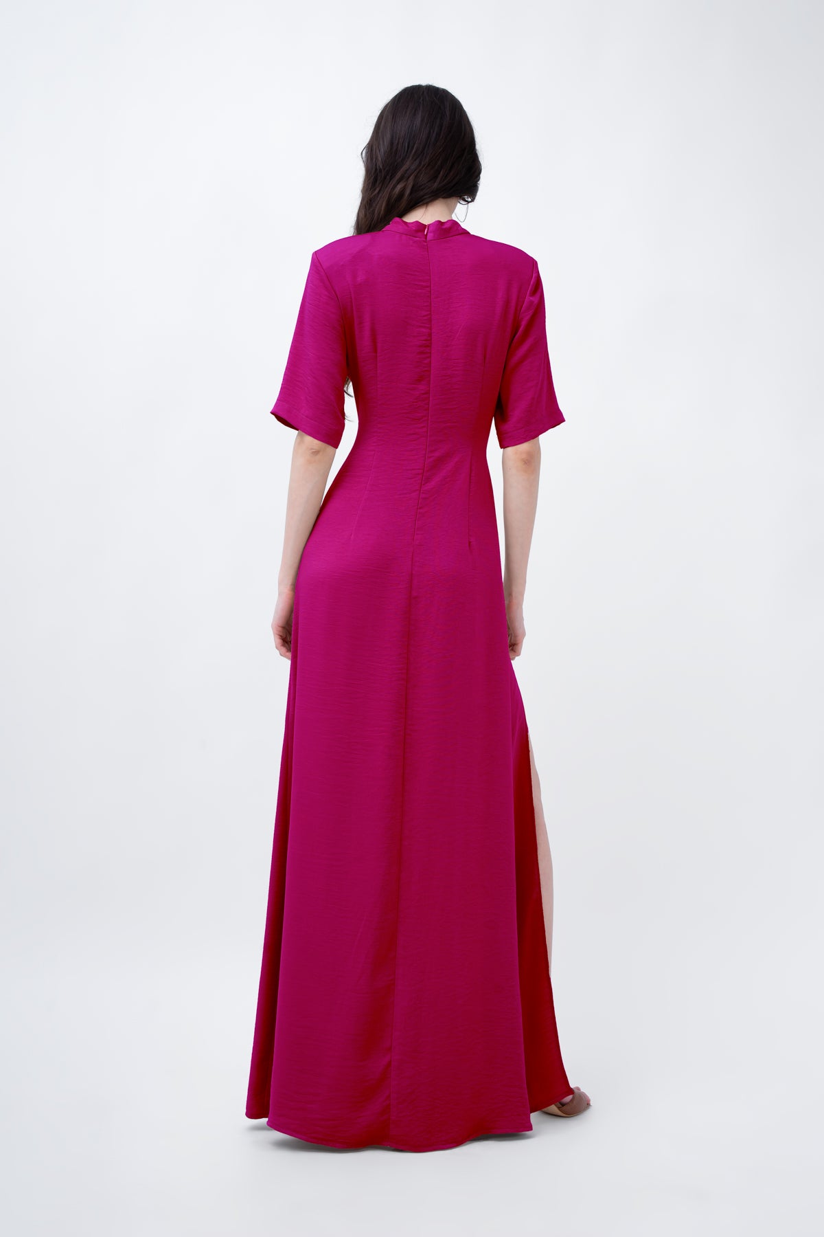 Fuchsia Maxi Dress With Cut-Out And Slit