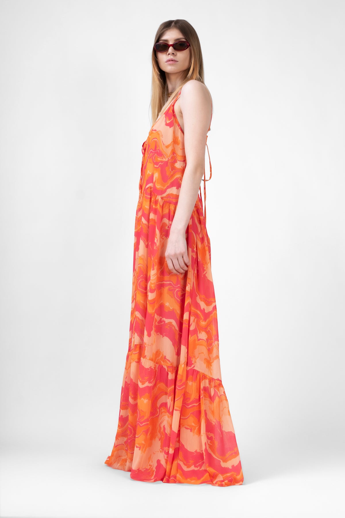 Orange Maxi Dress In Abstract Print