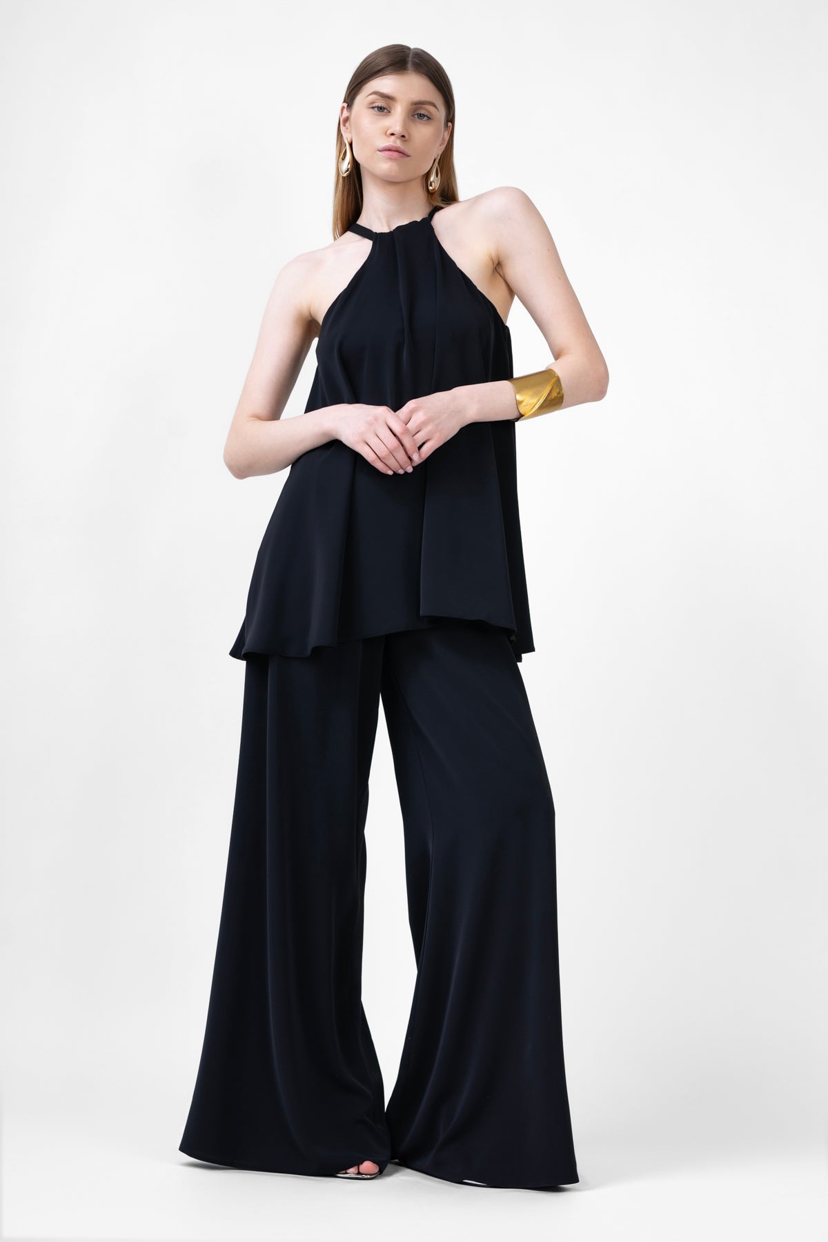Black Matching Set With Top And Wide Leg Trousers