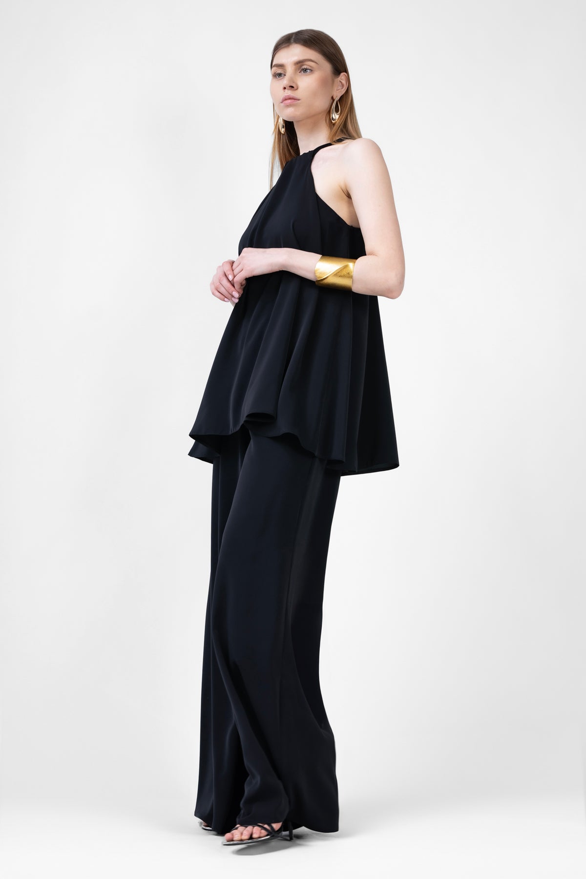 Black Matching Set With Top And Wide Leg Trousers