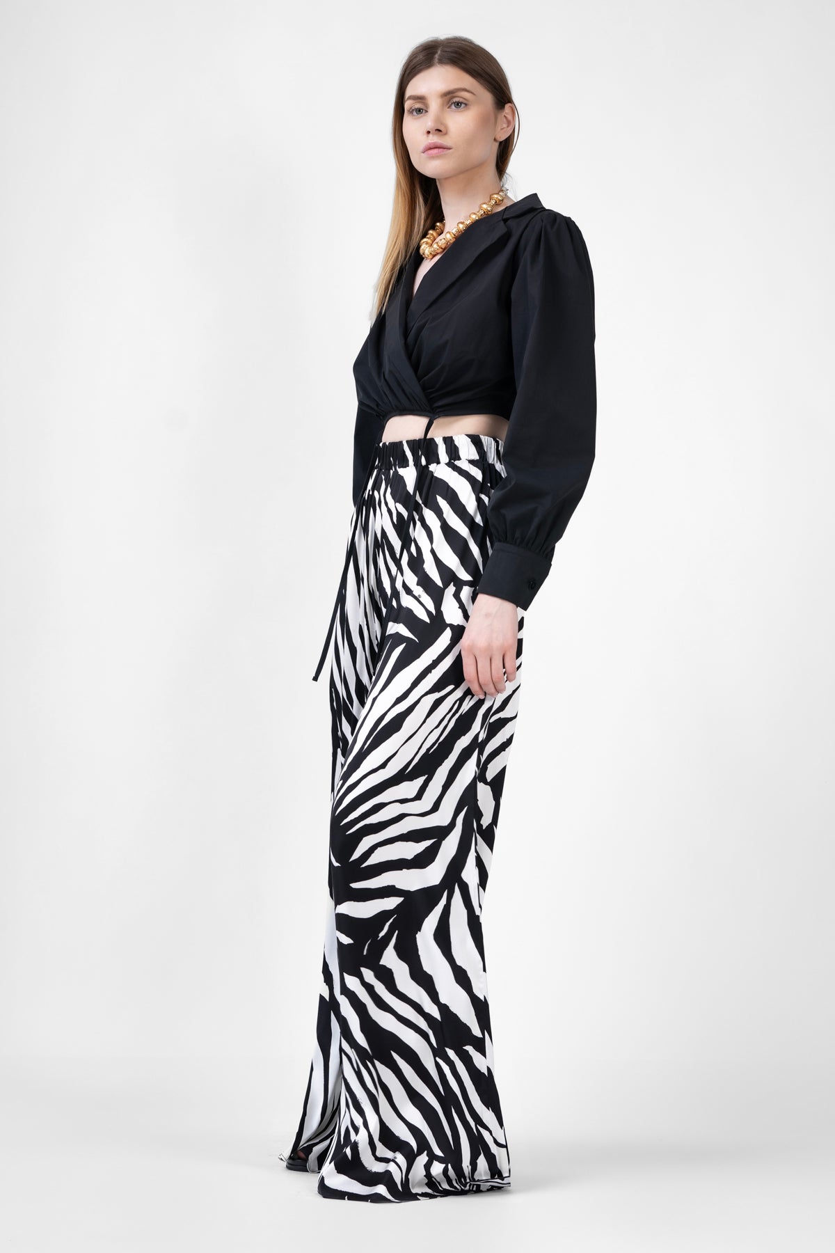 Zebra Printed Wide Leg Trousers