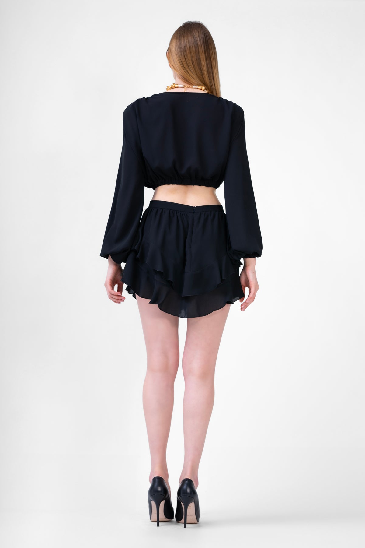 Salopeta mini neagra cu cut-out