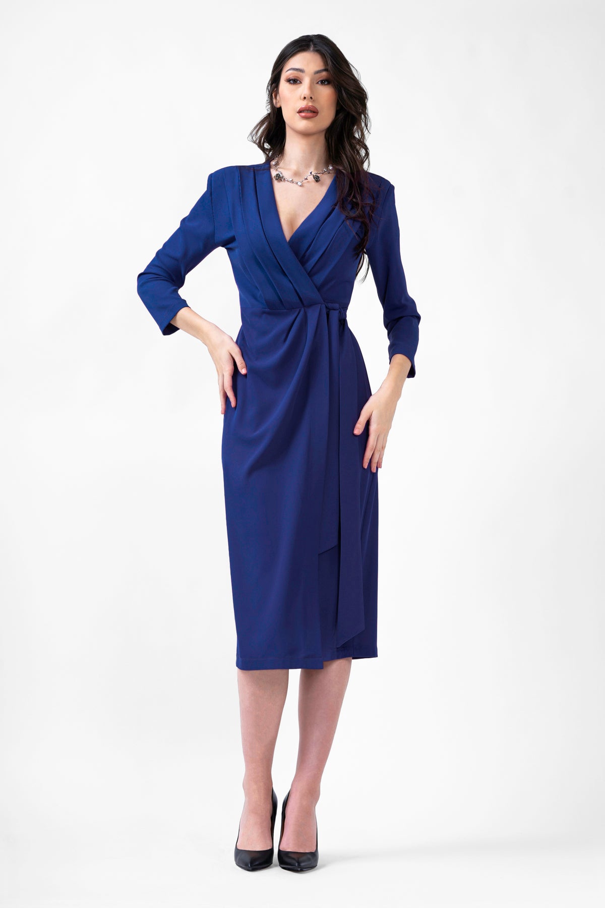 chinese dress ladies Éva Blue Draped Gathered Maxi Dress main image 0