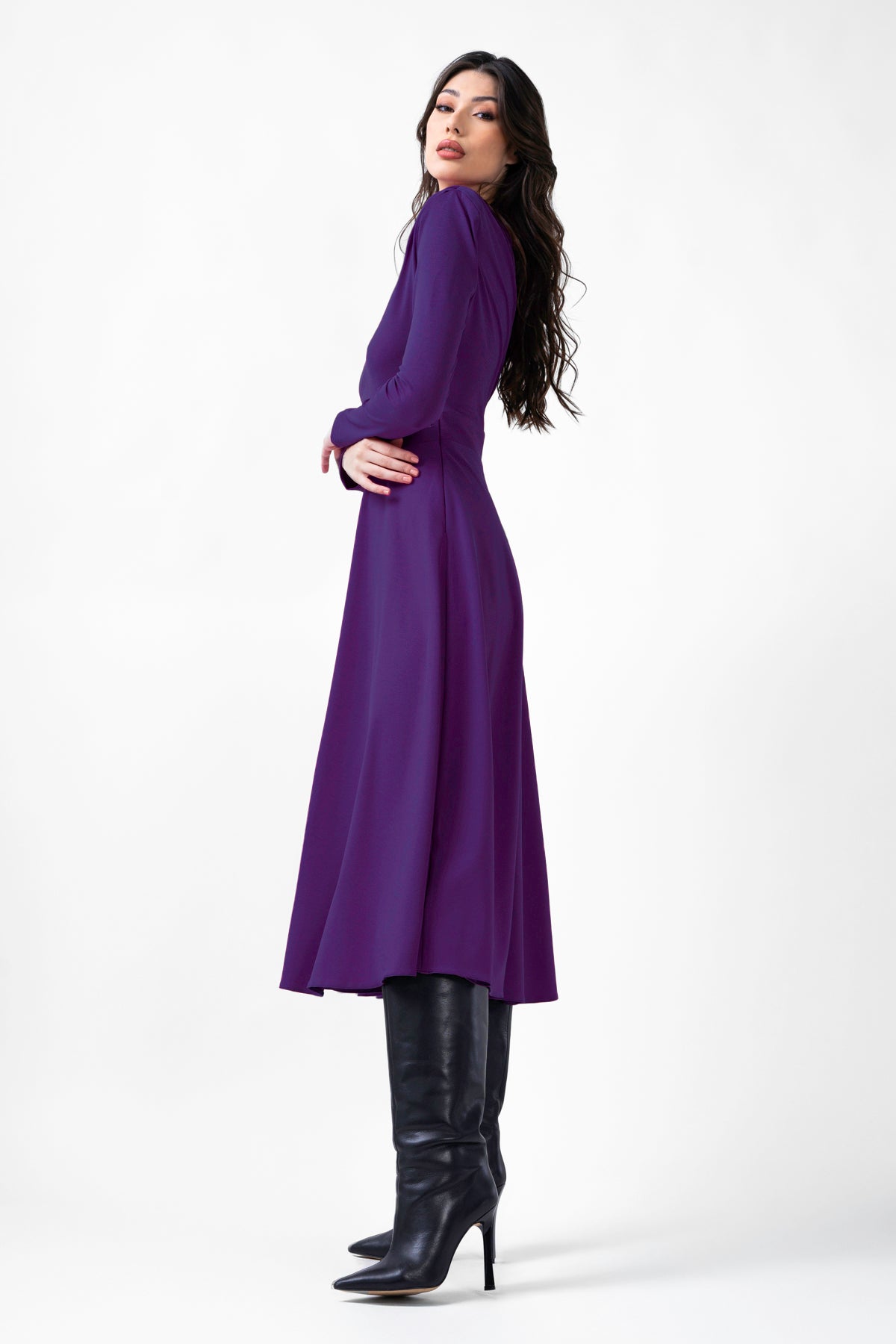 Rochie midi mov cu drapaje