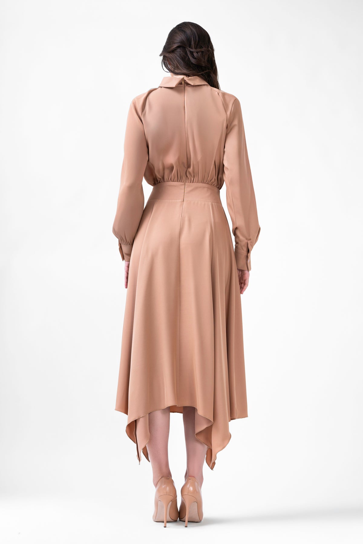 Beige Midi Dress With Scarf