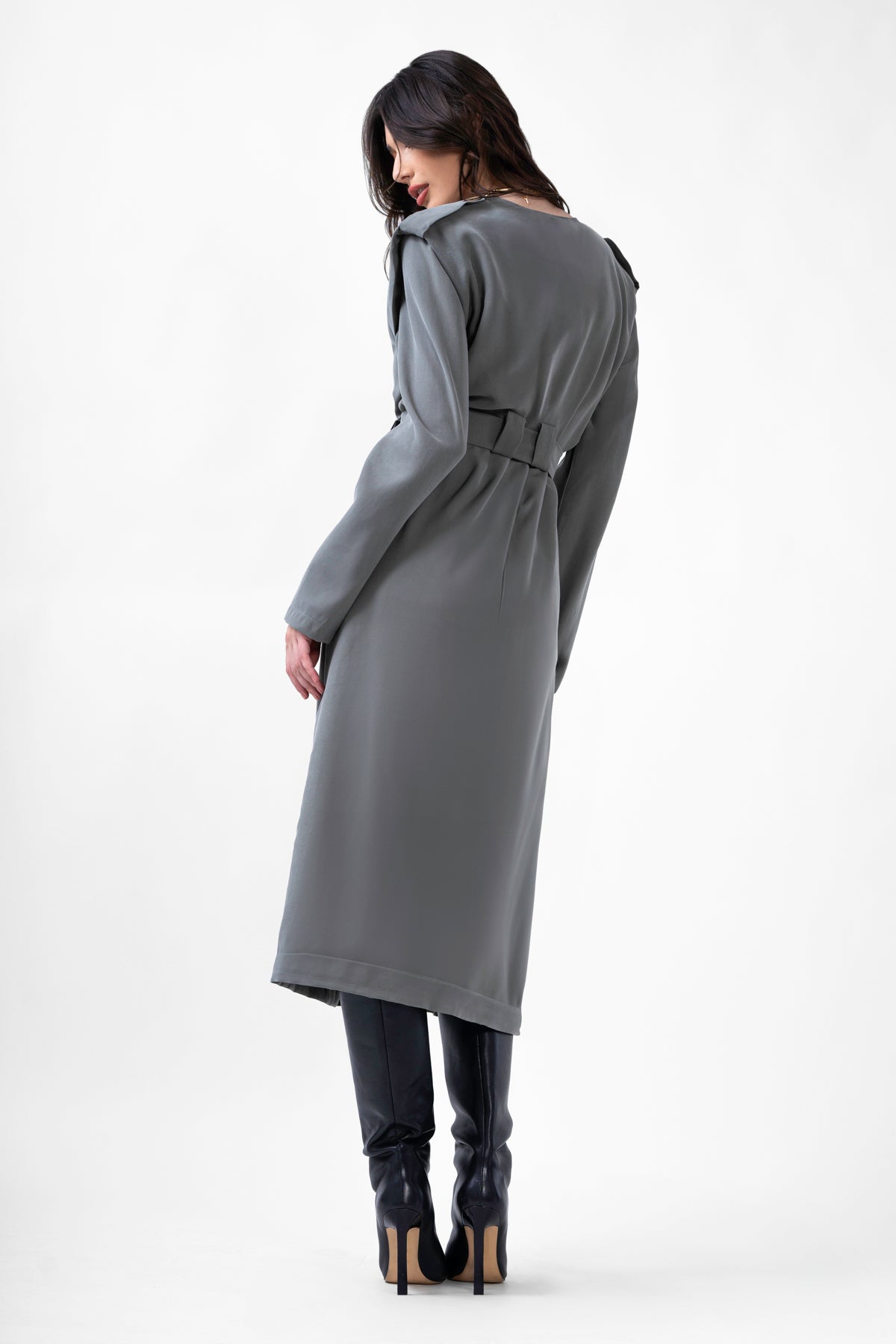 Grey Midi Trench Dress