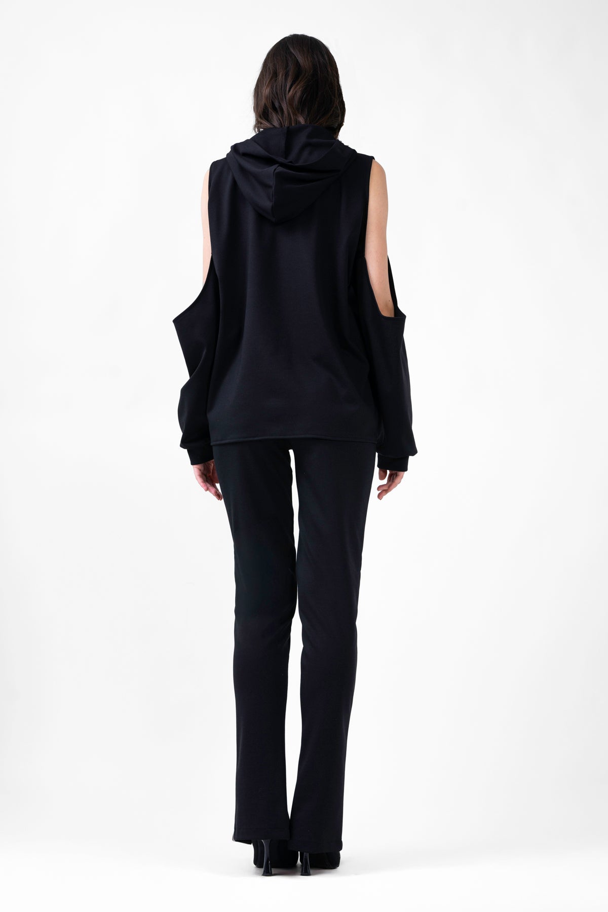 Black Set With Deconstructed Hoodie And Slim Fit Trousers