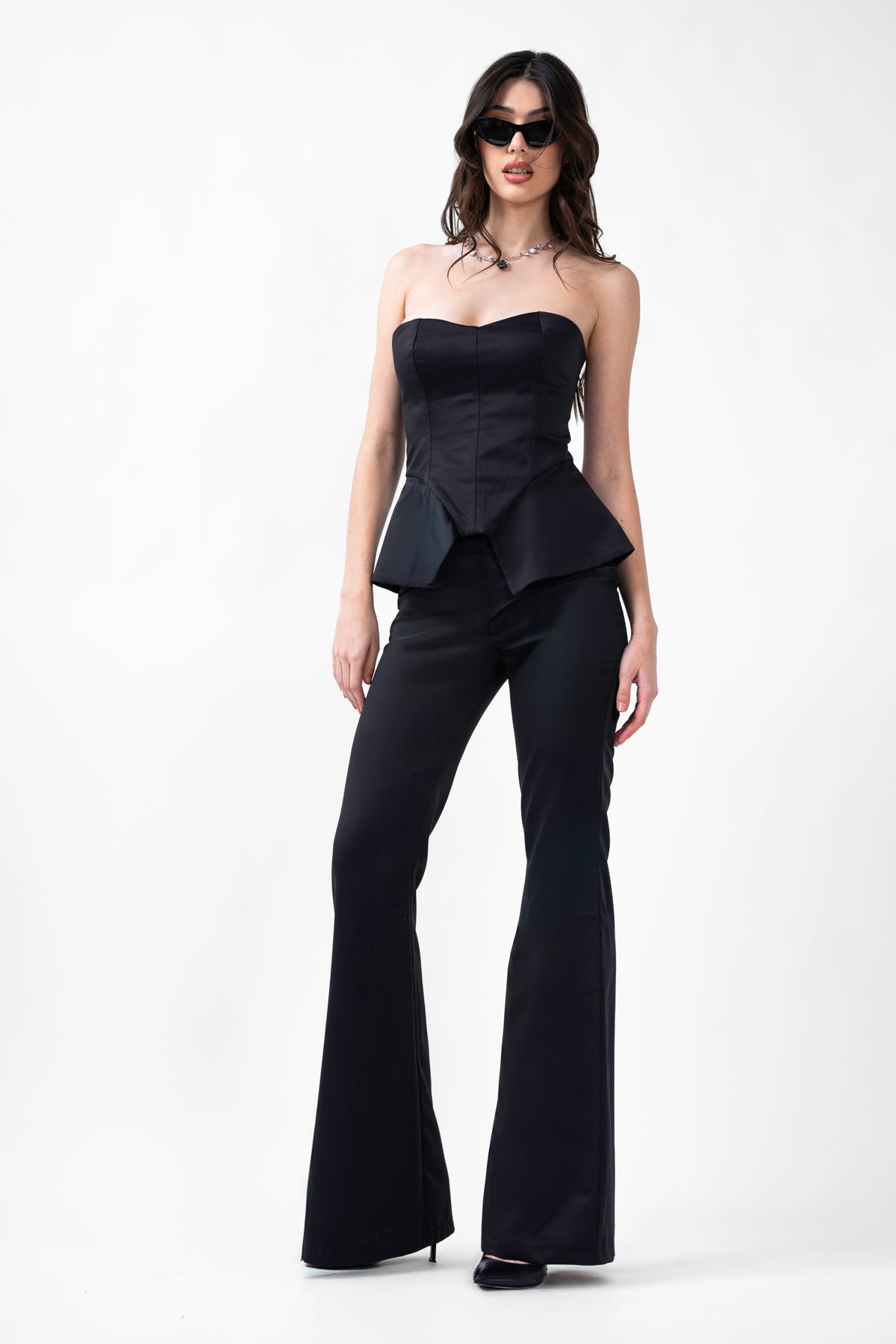Black Set With Corset And Flared Trousers