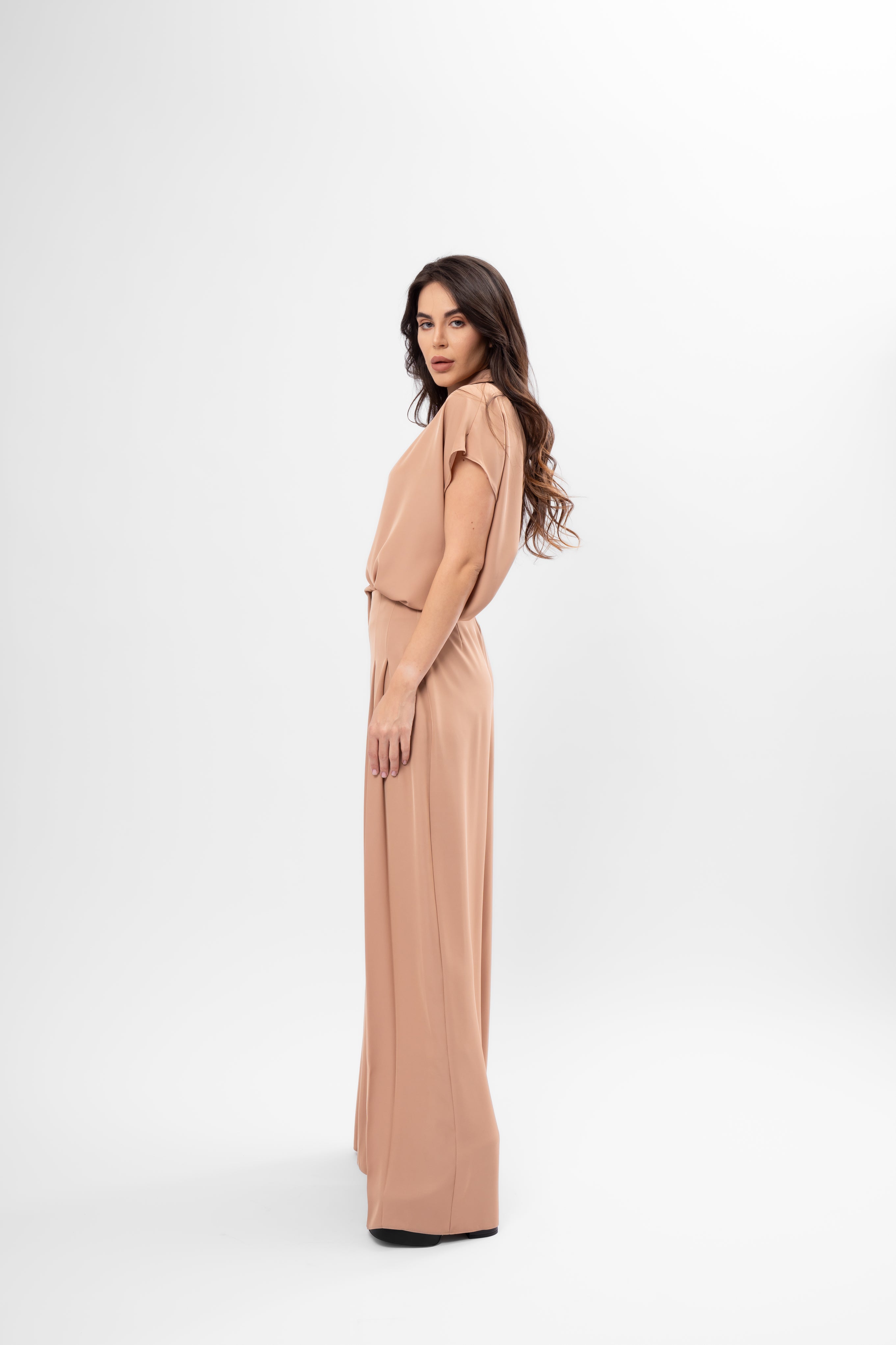 Set Cappuccino cu Drapaje și Pantaloni cu Pliuri