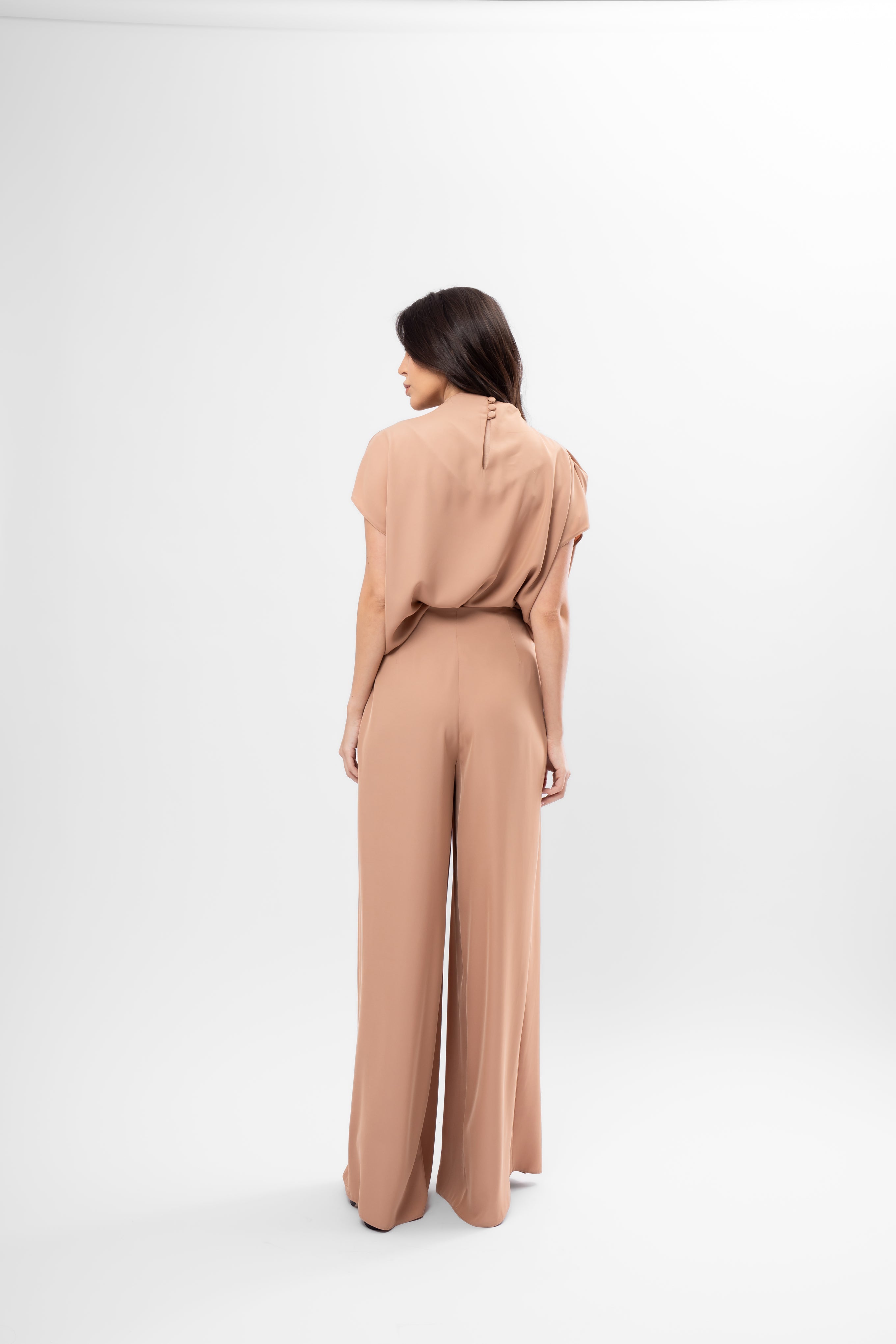Cappuccino Draped Top and Pleated Pants Set