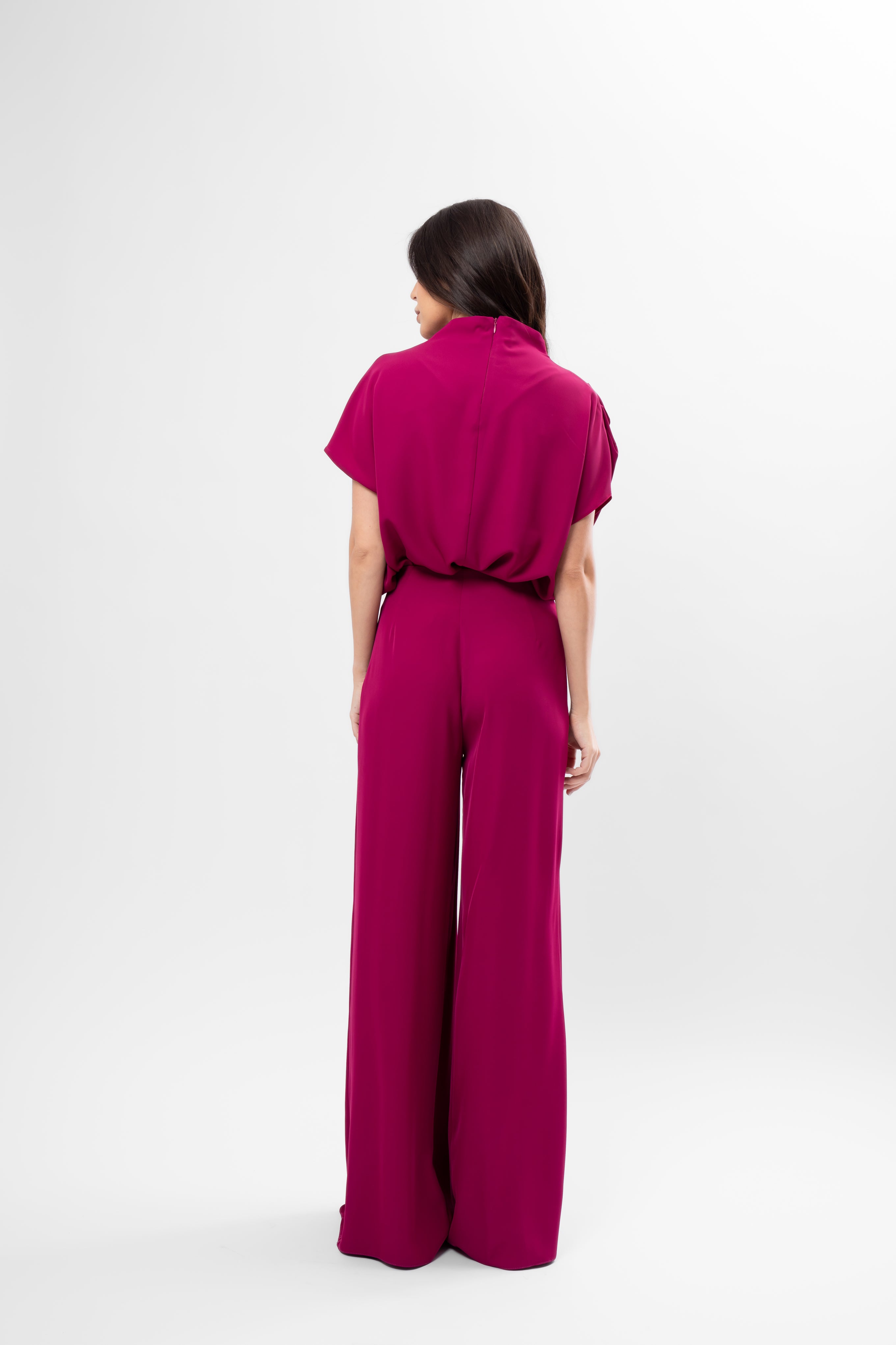 Fucsia Draped Top and Pleated Pants Set