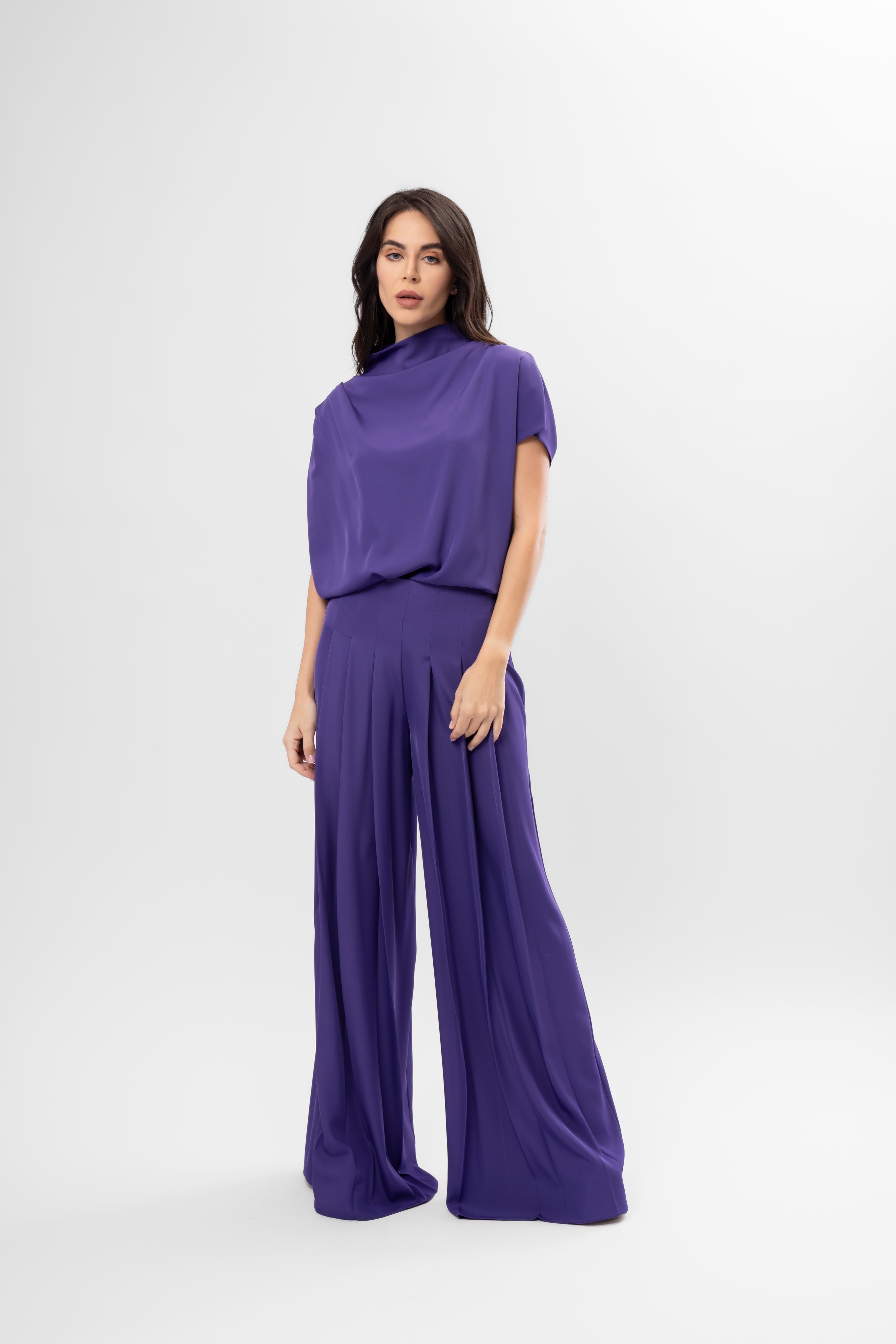 Set Mov cu Drapaje și Pantaloni cu Pliuri