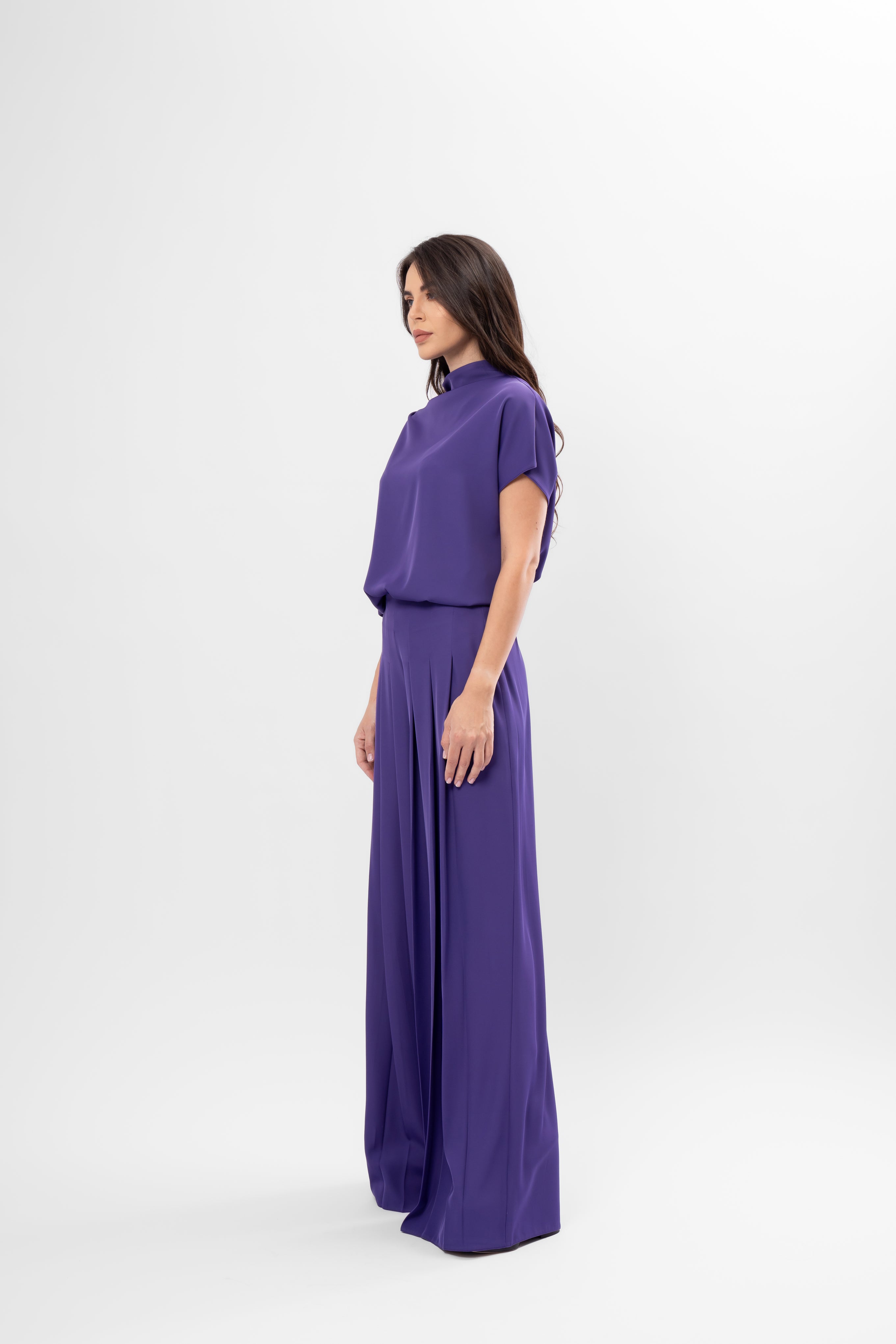 Set Mov cu Drapaje și Pantaloni cu Pliuri