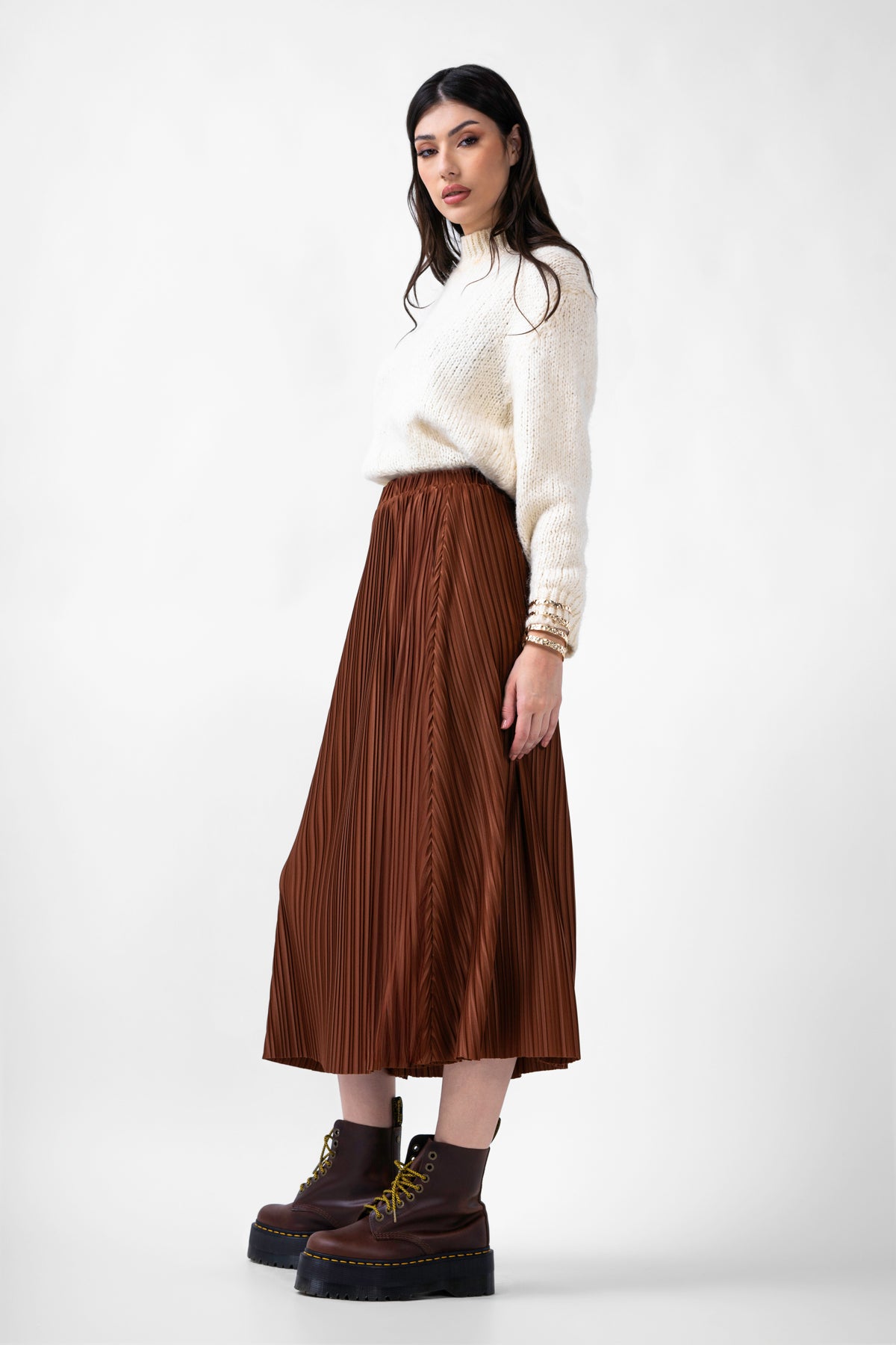Brown Midi Pleated Skirt