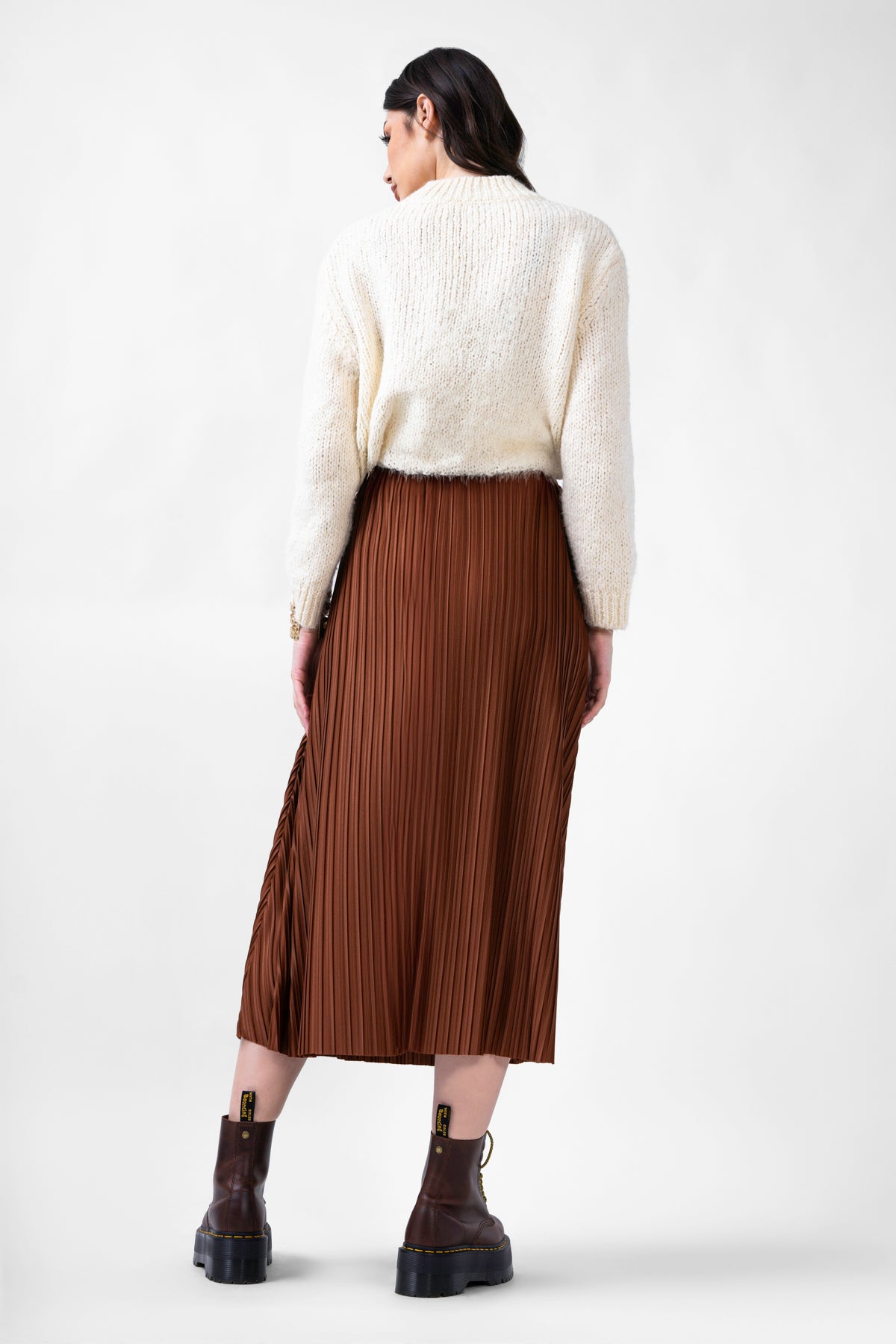 Brown Midi Pleated Skirt