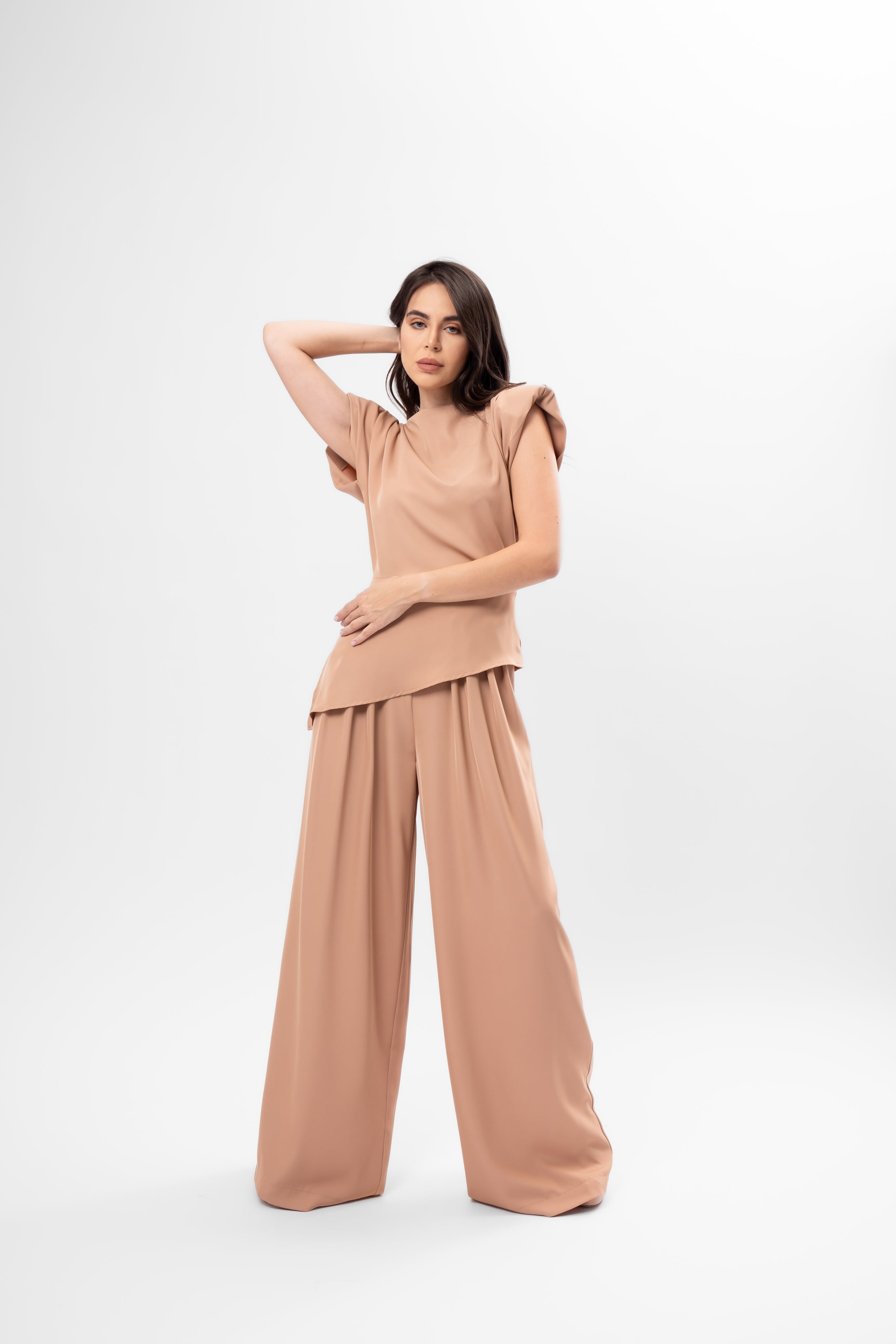 Caramel Beige Set with Top and Palazzo Pants