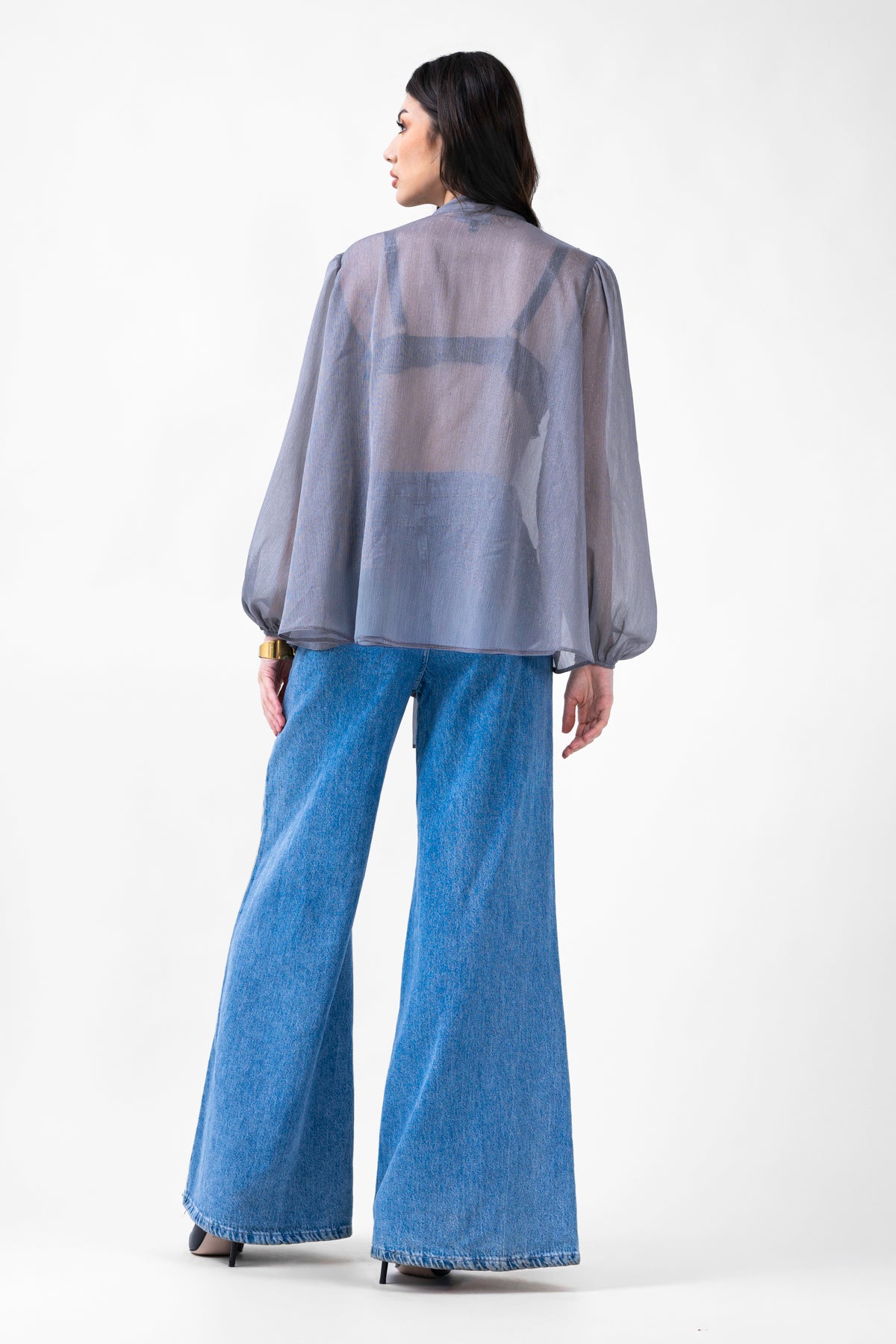 Grey Blouse With Inserts And Scarves