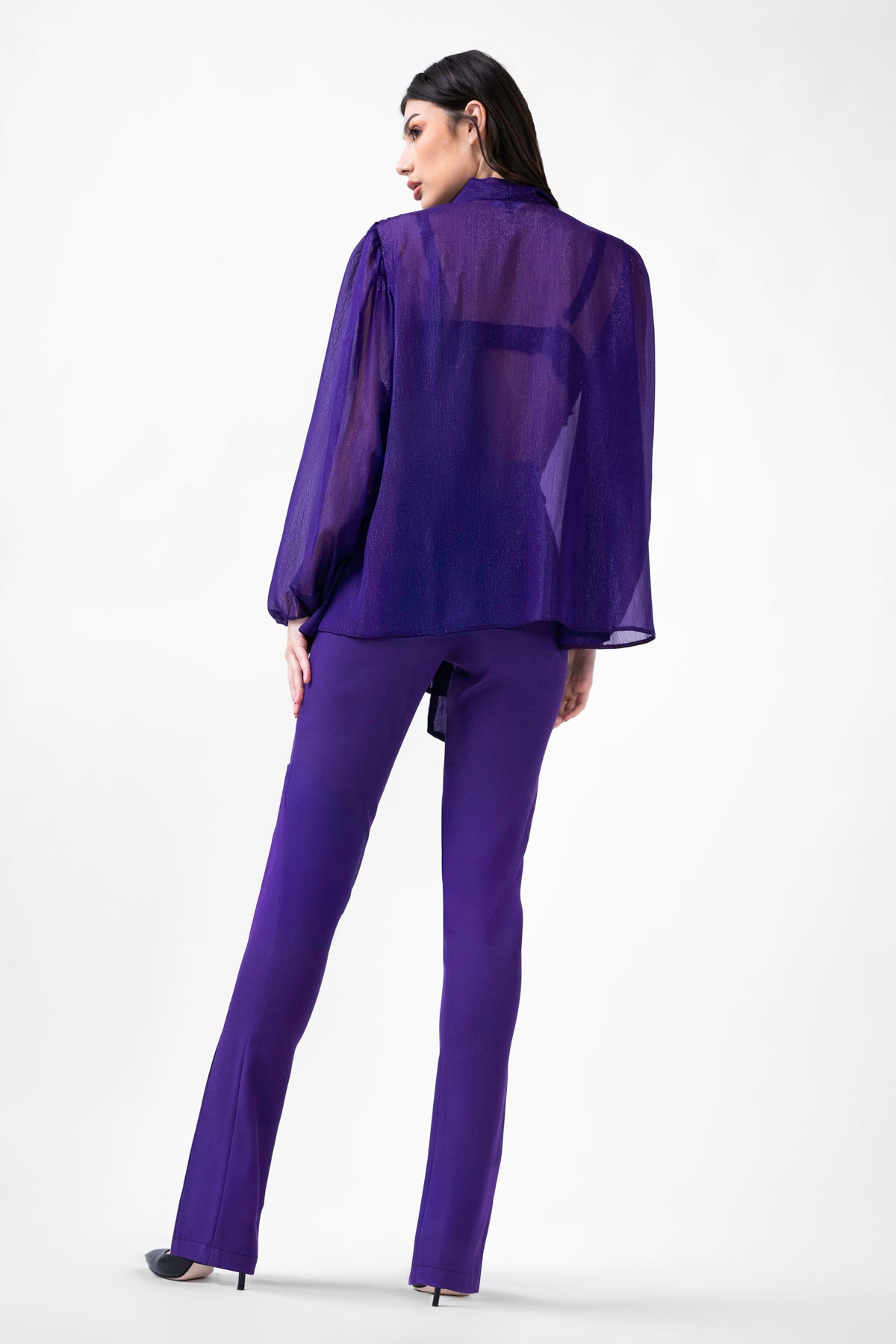 Purple Blouse With Inserts And Scarves