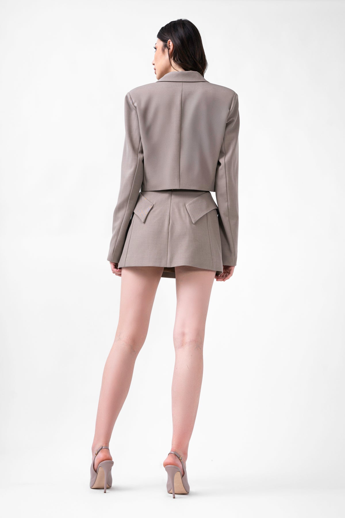 Beige Mini Skirt With Flap Pockets
