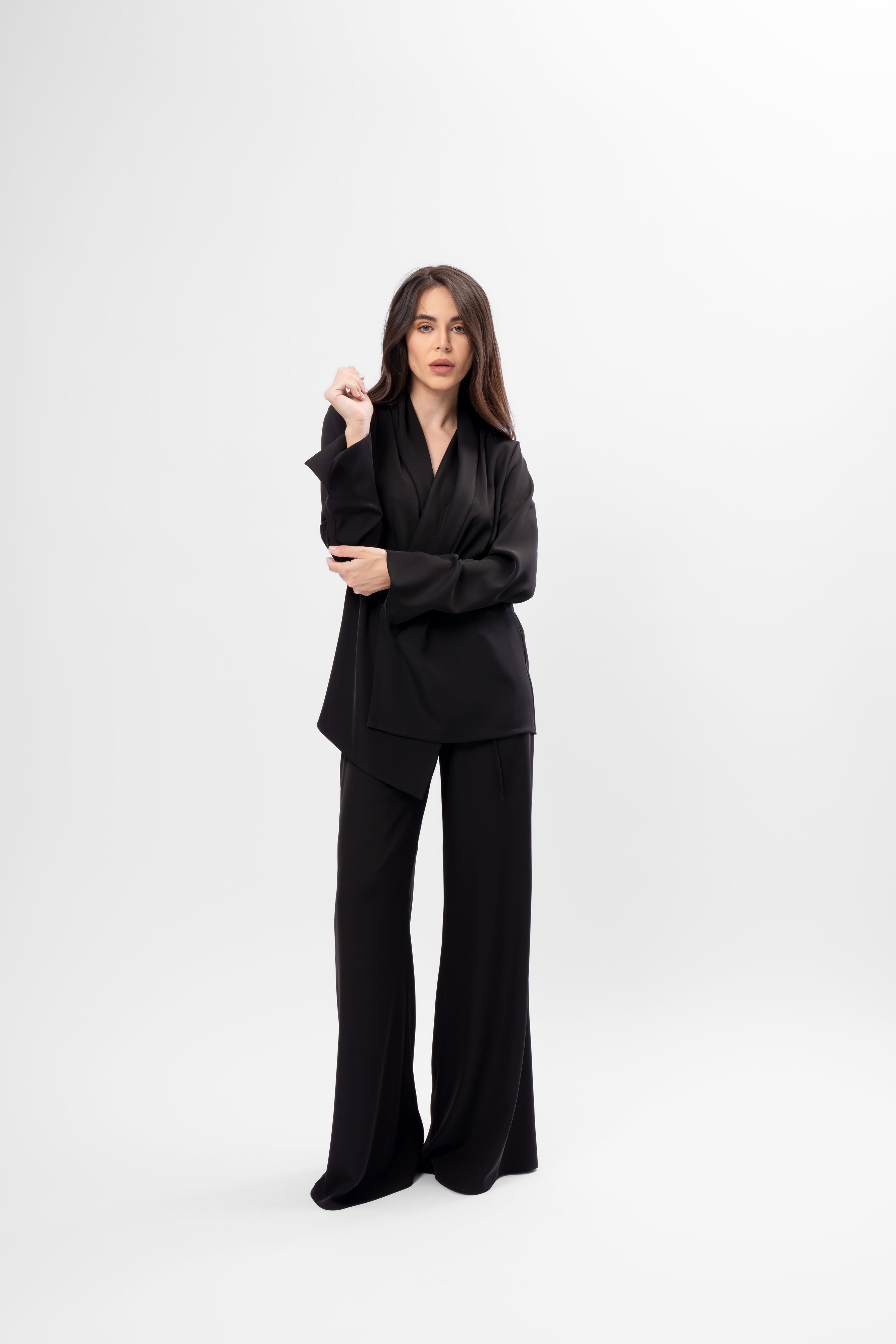 Black Set with Wrap Blazer and Flared Trousers