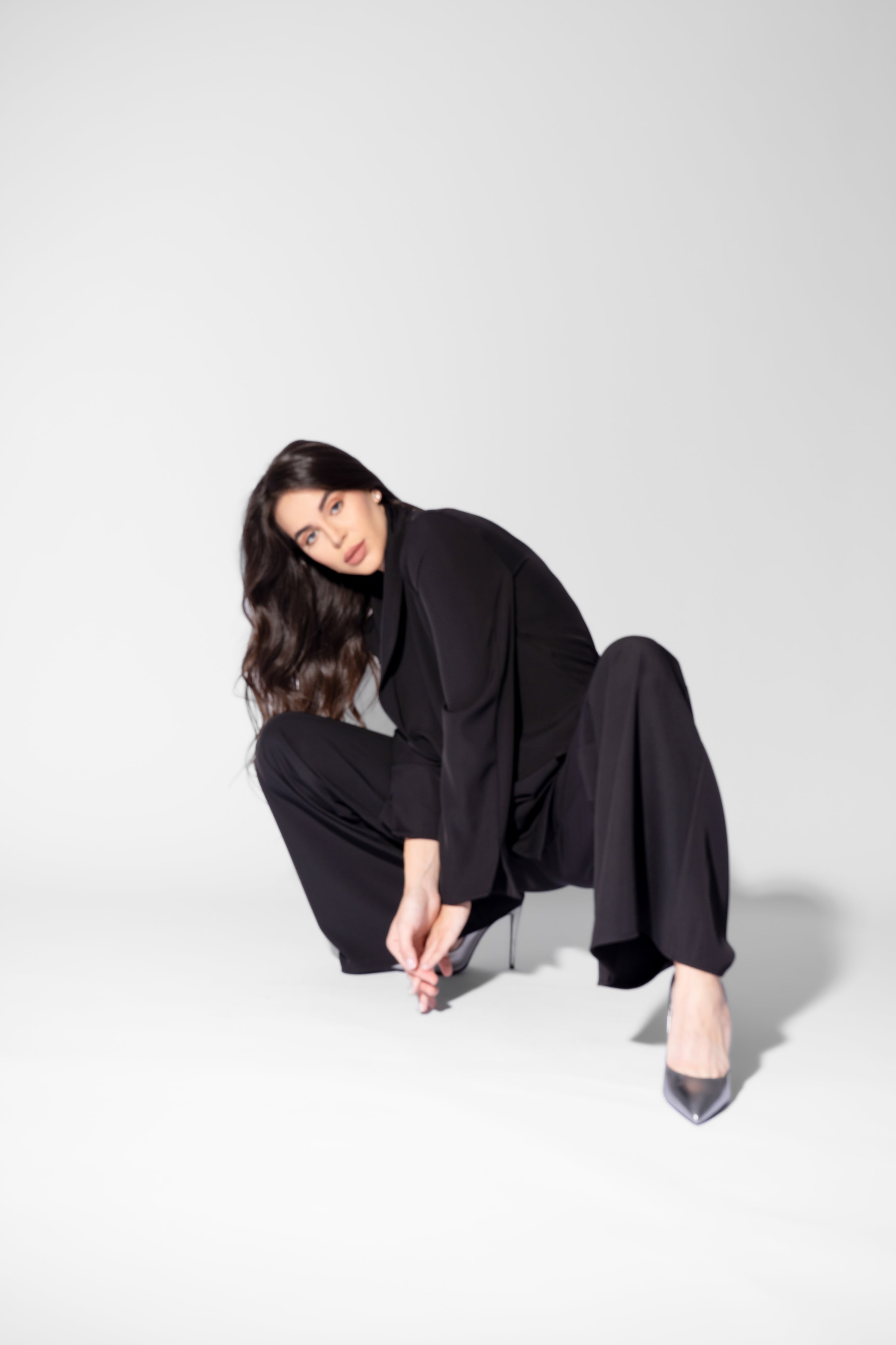 Black Set with Wrap Blazer and Flared Trousers