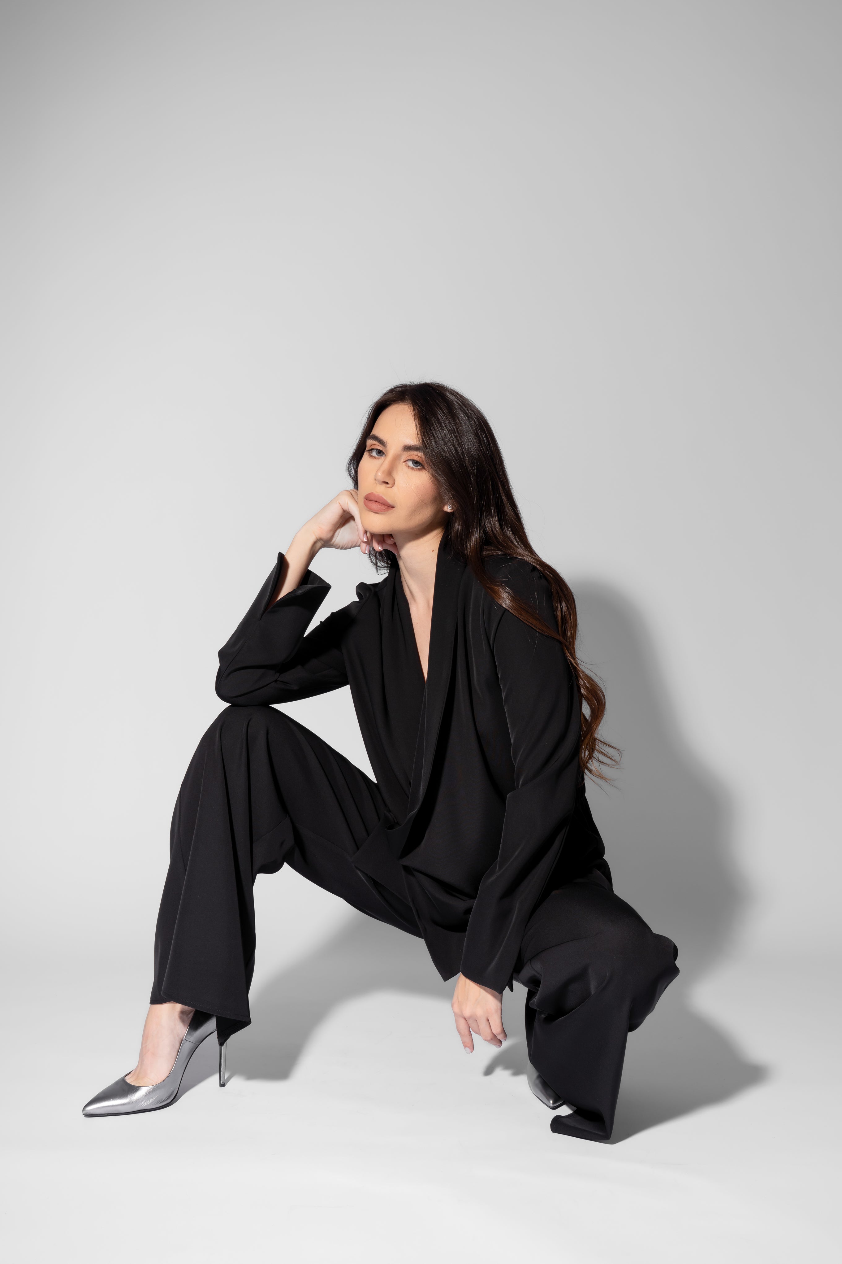 Black Set with Wrap Blazer and Flared Trousers