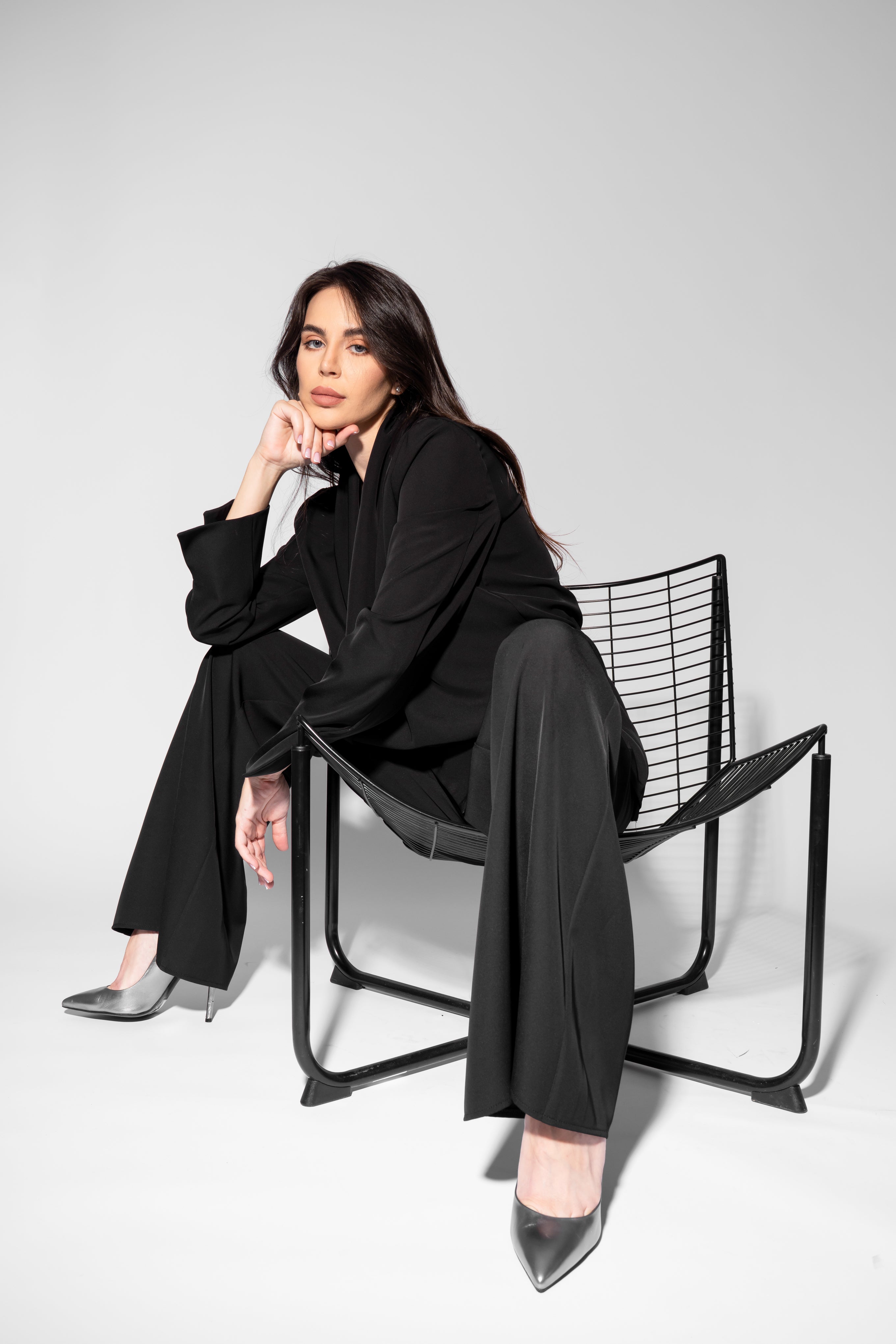 Black Set with Wrap Blazer and Flared Trousers